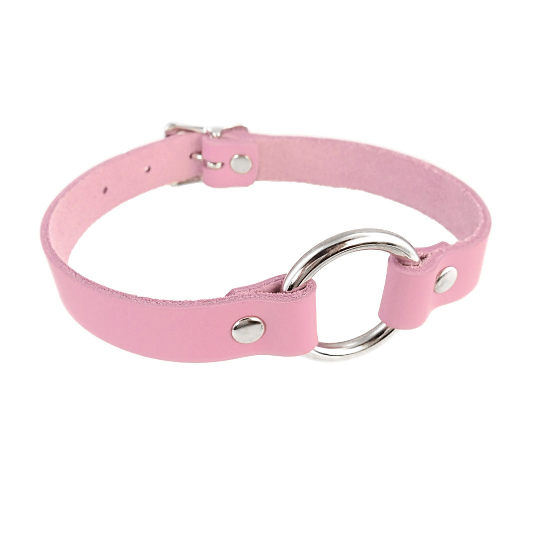 pastel light kawaii pink basic dreamy collar. Pawstar leather choker for furry conventions, halloween, cosplay and alt fashion. Made in America since 2003.