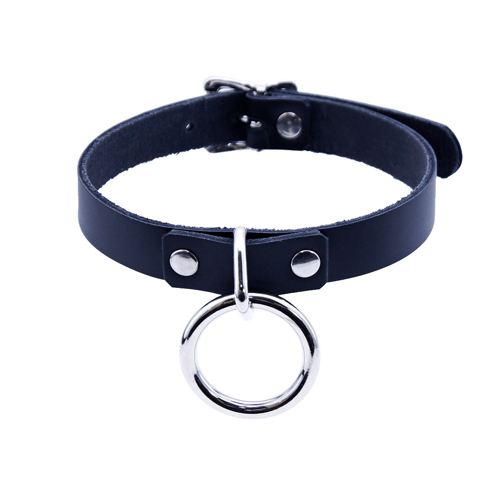 basic black ring collar. Pawstar leather choker for furry conventions, halloween, cosplay and alt fashion. Made in America since 2003.