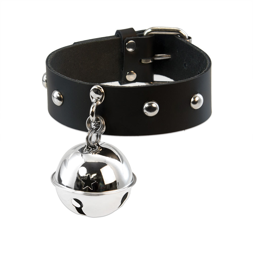 Black Pawstar BIG Kitty Bell Collar. Made from real leather in the usa. Great for fursuits, cosplay, fashion and more.