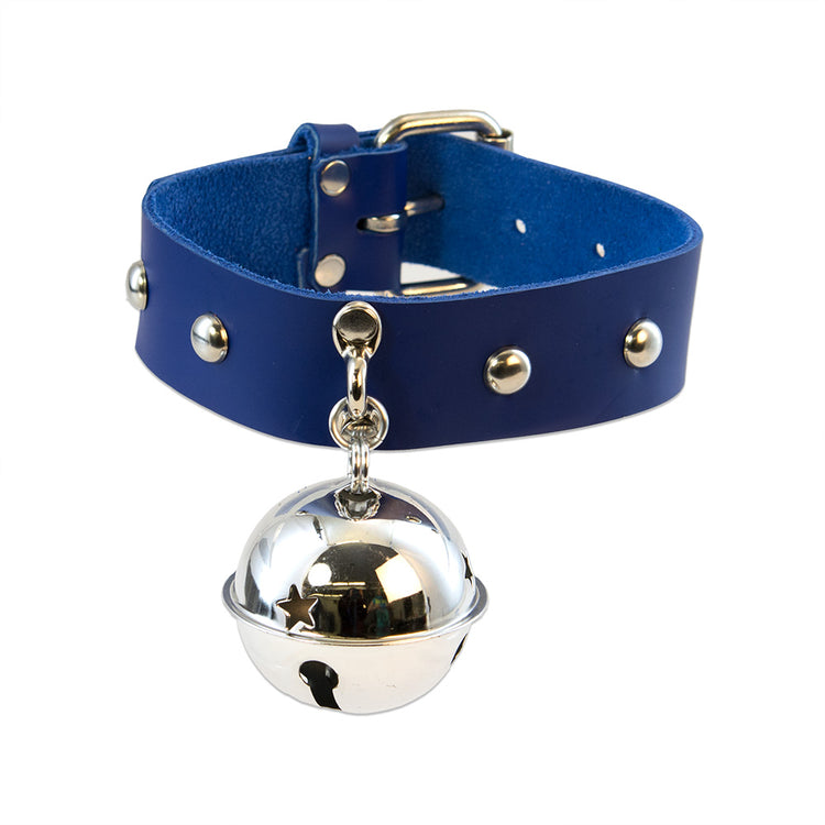 blue Pawstar BIG Kitty Bell Collar. Made from real leather in the usa. Great for fursuits, cosplay, fashion and more.