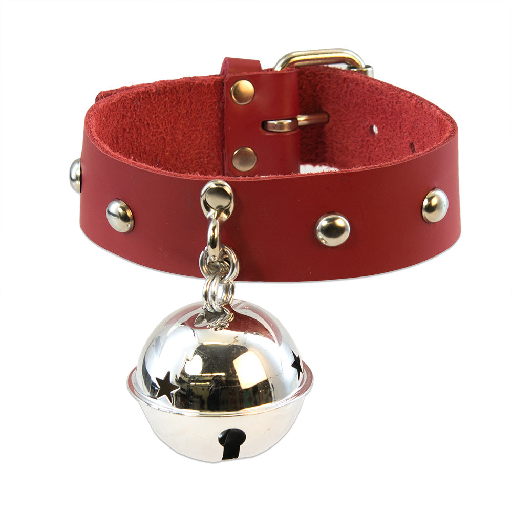 red Pawstar BIG Kitty Bell Collar. Made from real leather in the usa. Great for fursuits, cosplay, fashion and more.