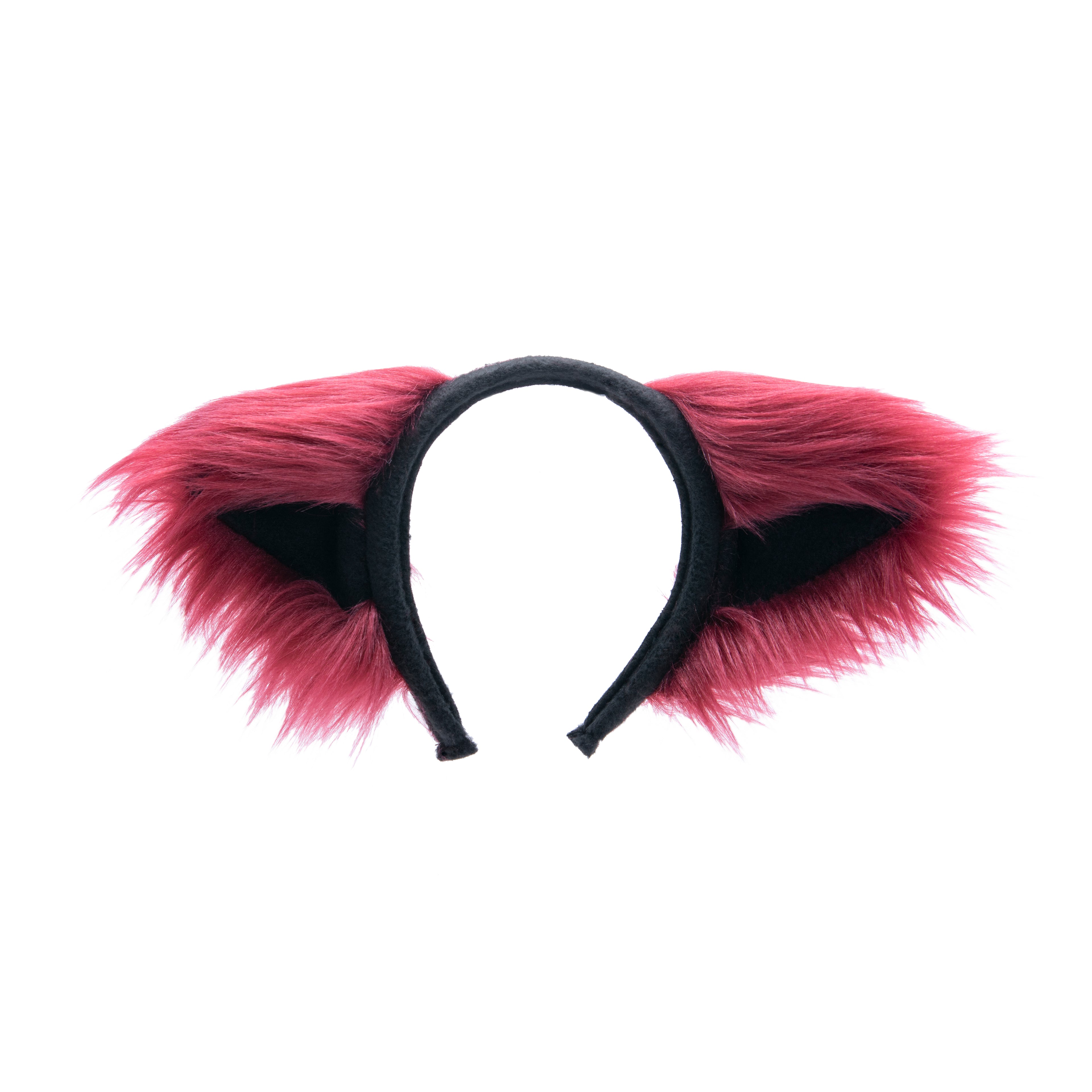 merlot burgundy red Cat Ears, Fluffy Mew Ear Headband - Pawstar cat ear headband for costumes, cosplay, fursuit, fashion, therian
