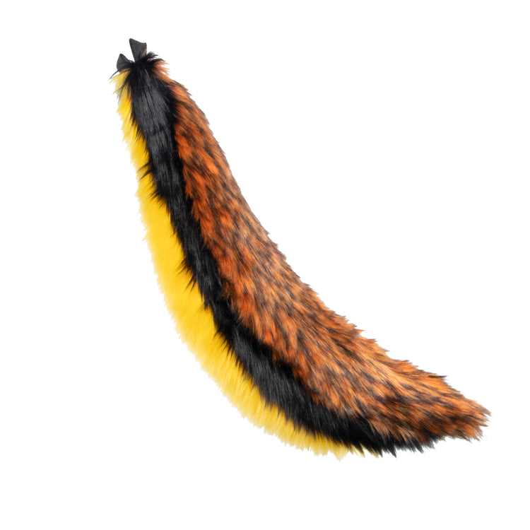 yellow and orange Pawstar large fluffy faux fur wild wolf tail. Great for halloween costume and furry cosplay.