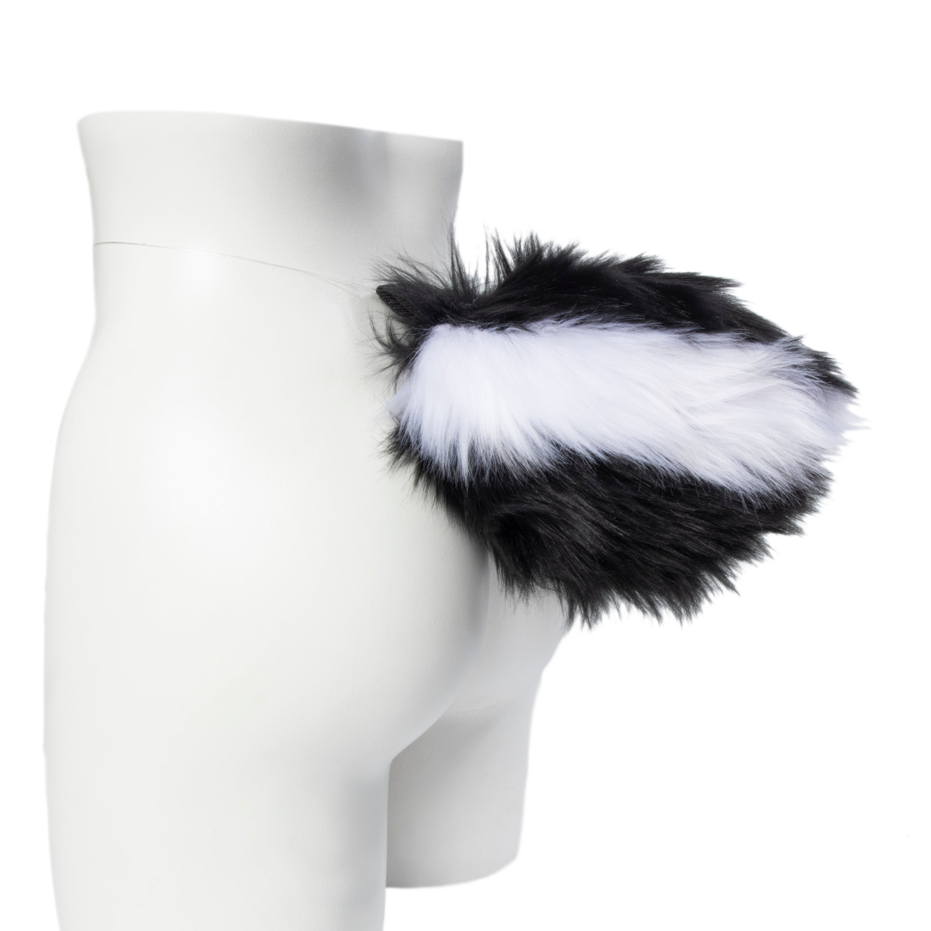 white and black Pawstar Bunny Plus Tail. Faux fur furry rabbit costume tail.