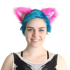 Pawstar Cheshire Fluffy Mew Ear Headband - cat  fox ear headband for costumes, cosplay, fursuit, fashion, therian alice in wonderland accessory classic pink and purple