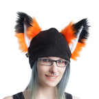 Pawstar Fox Yip Hat fleece and faux fur fox canine wold cap for furries partial fursuit halloween costume and cosplay orange