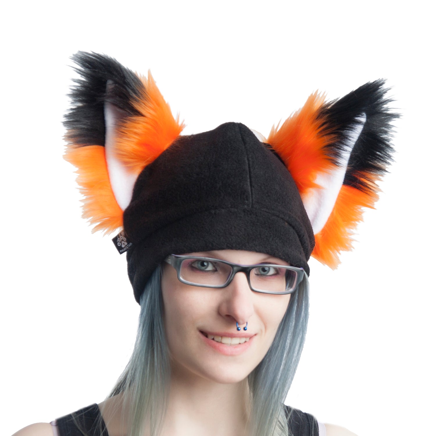 Pawstar Fox Yip Hat fleece and faux fur fox canine wold cap for furries partial fursuit halloween costume and cosplay orange