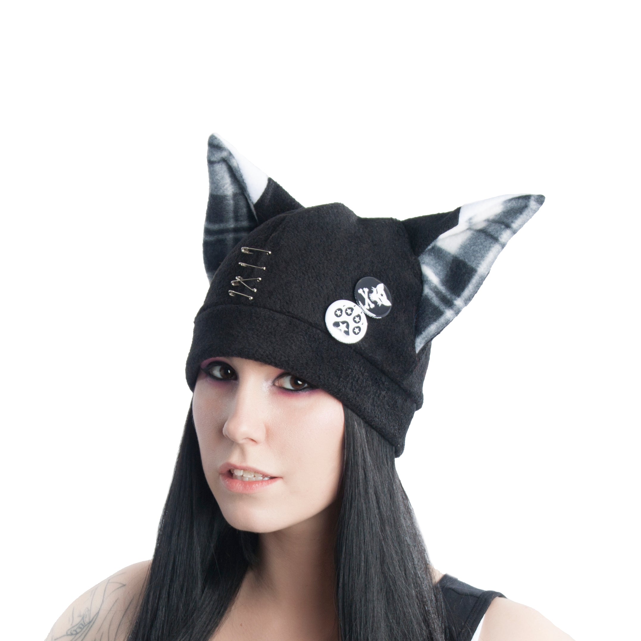 Pin Punx Fox Hat Pin Punx by Pawstar embodies the gothic lolita, punk, emo, and harajuku vibes. The vibrant plaid is the perfect contrast to the various safety pins, ear piercings, and custom Pawstar buttons. 
Pawstar has been making all of our products in the USA since 2003. 