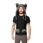grey gray Wild Wolf Fur Puffet Hood - Pawstar Pawstar Hoods canine, cosplay, costume, furry, hat, wolf