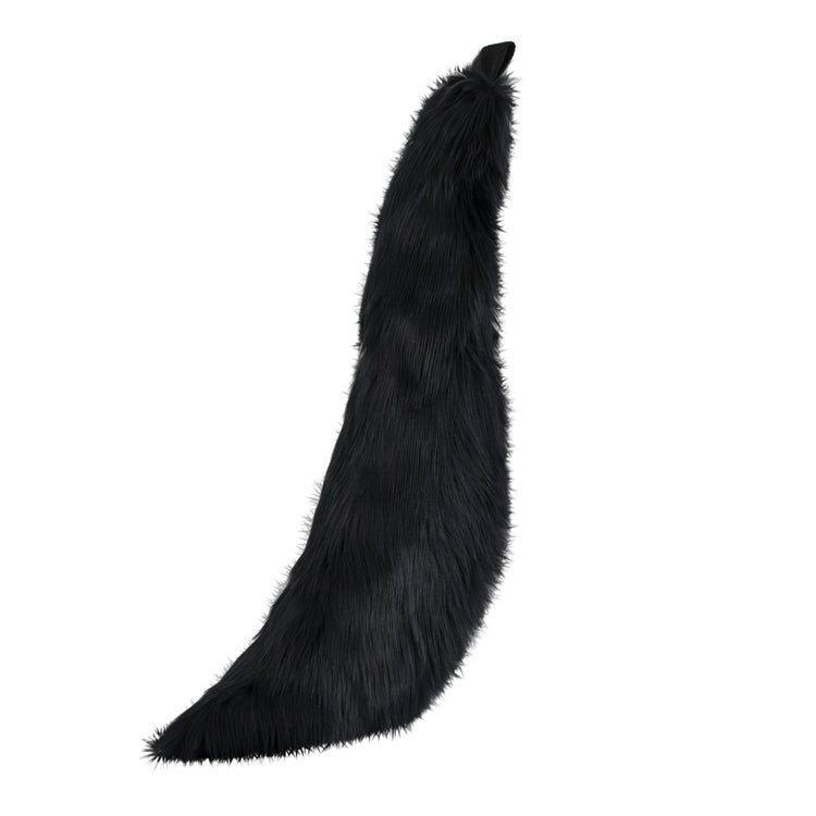 black Pawstar furry fox tail made from vegan friendly faux fur. Great for halloween, cosplay and partial fursuits.
