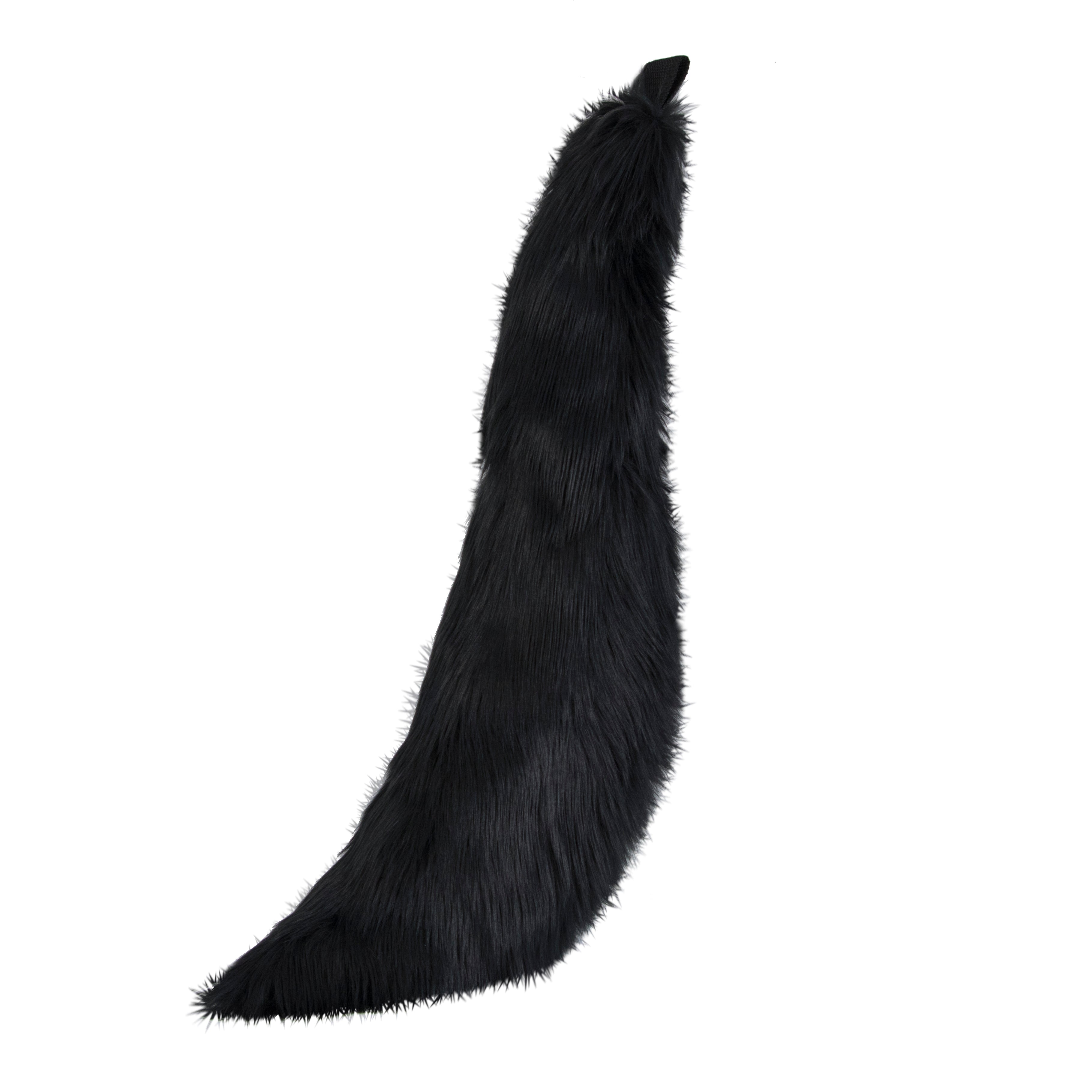 black Full size fox tail by pawstar. These faux fur tails are perfect for cosplay, halloween costumes, partial fursuit and more. Made in the USA since 2003.