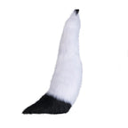 white and black Full size fox tail by pawstar. These faux fur tails are perfect for cosplay, halloween costumes, partial fursuit and more. Made in the USA since 2003.