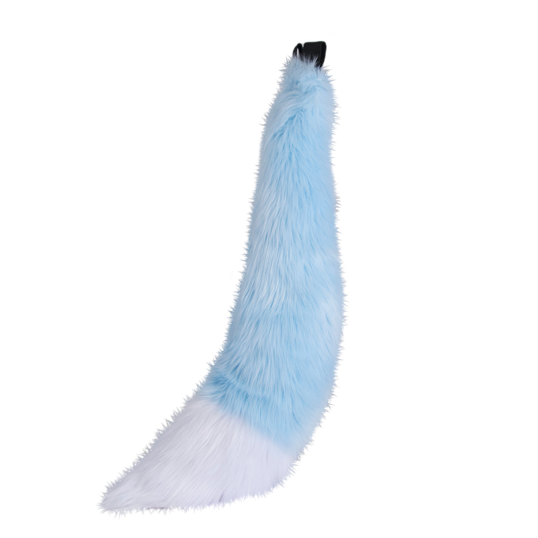 pastel light blue Pawstar furry fox tail made from vegan friendly faux fur. Great for halloween, cosplay and partial fursuits.