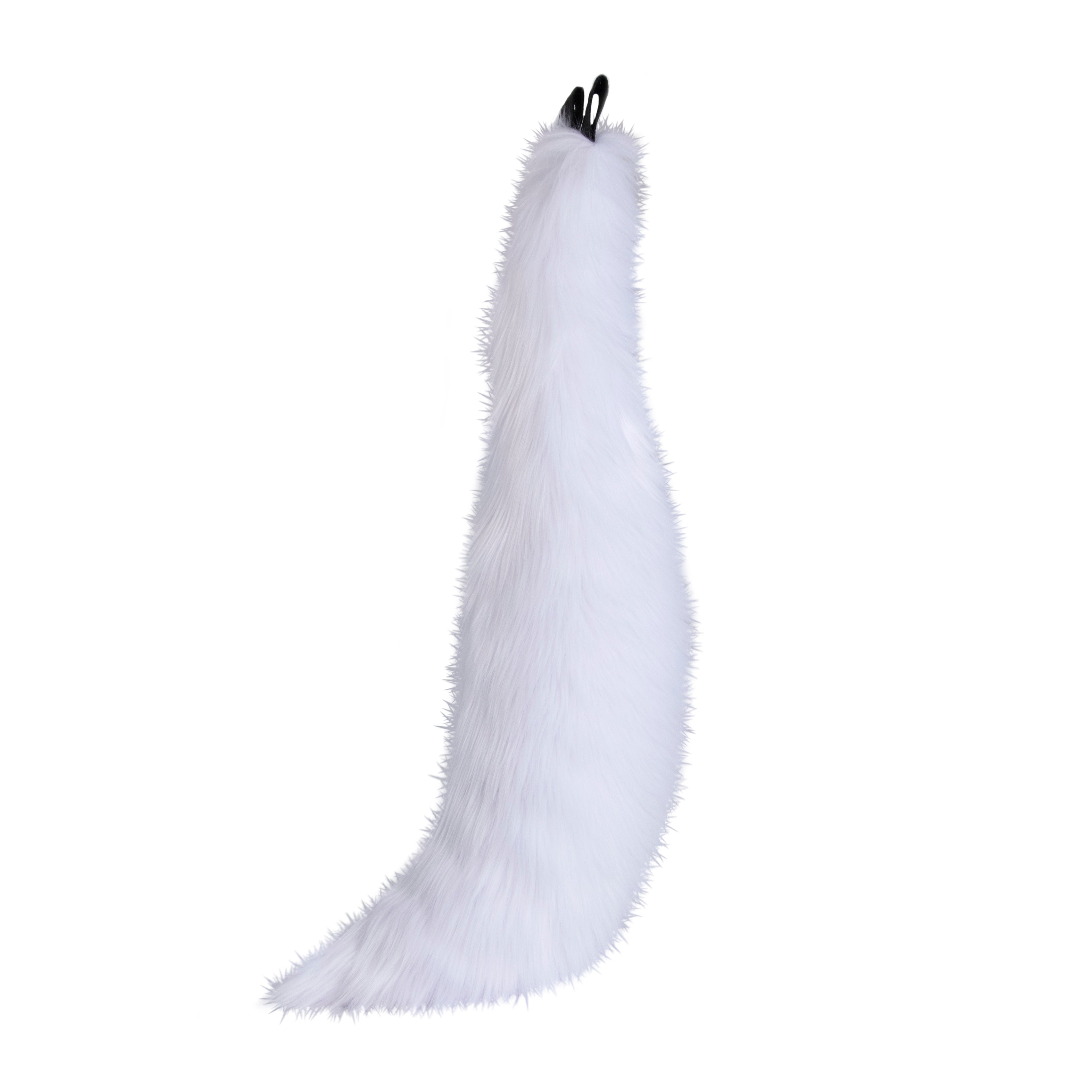 white Full size fox tail by pawstar. These faux fur tails are perfect for cosplay, halloween costumes, partial fursuit and more. Made in the USA since 2003.