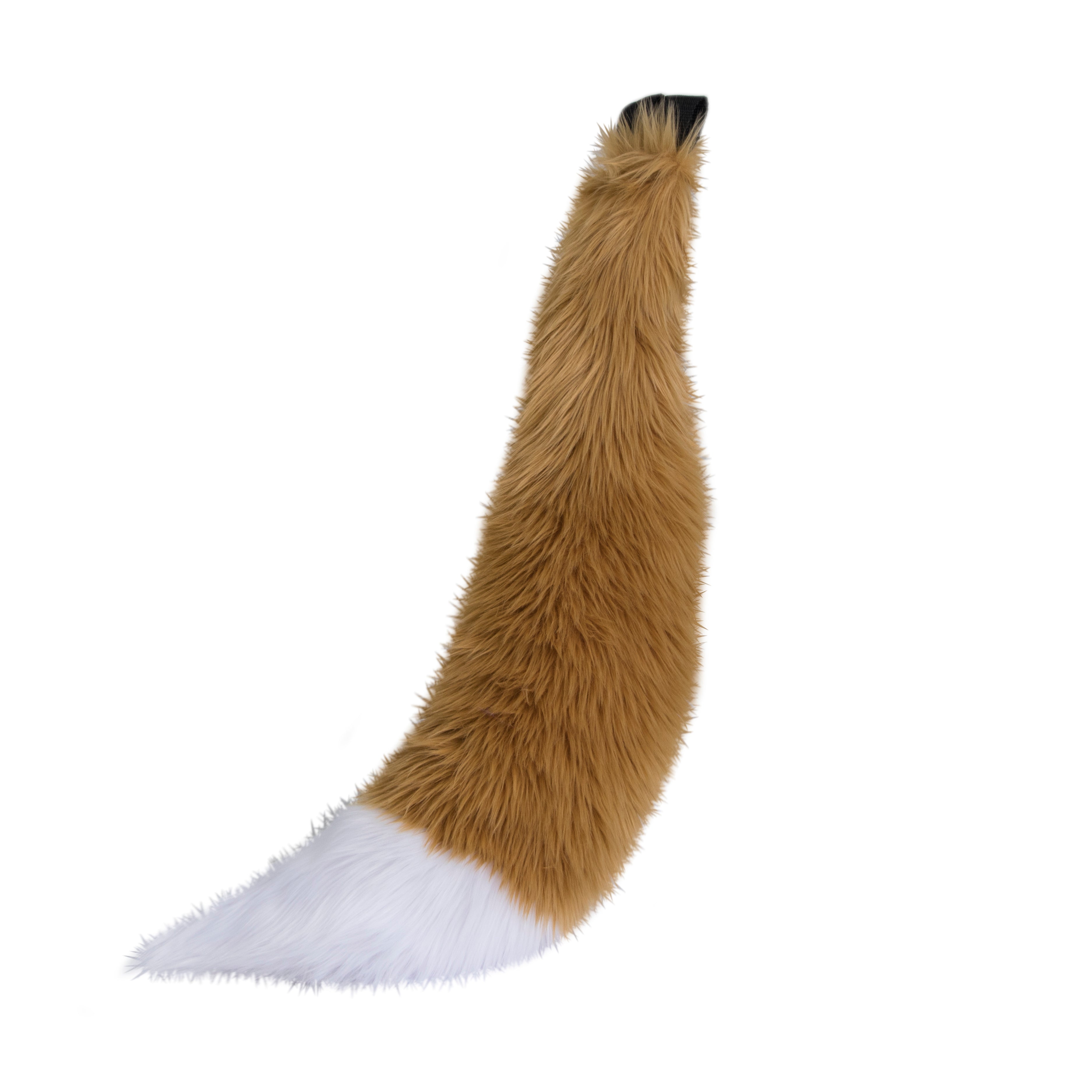 butterscotch and white brown  Full size fox tail by pawstar. These faux fur tails are perfect for cosplay, halloween costumes, partial fursuit and more. Made in the USA since 2003.