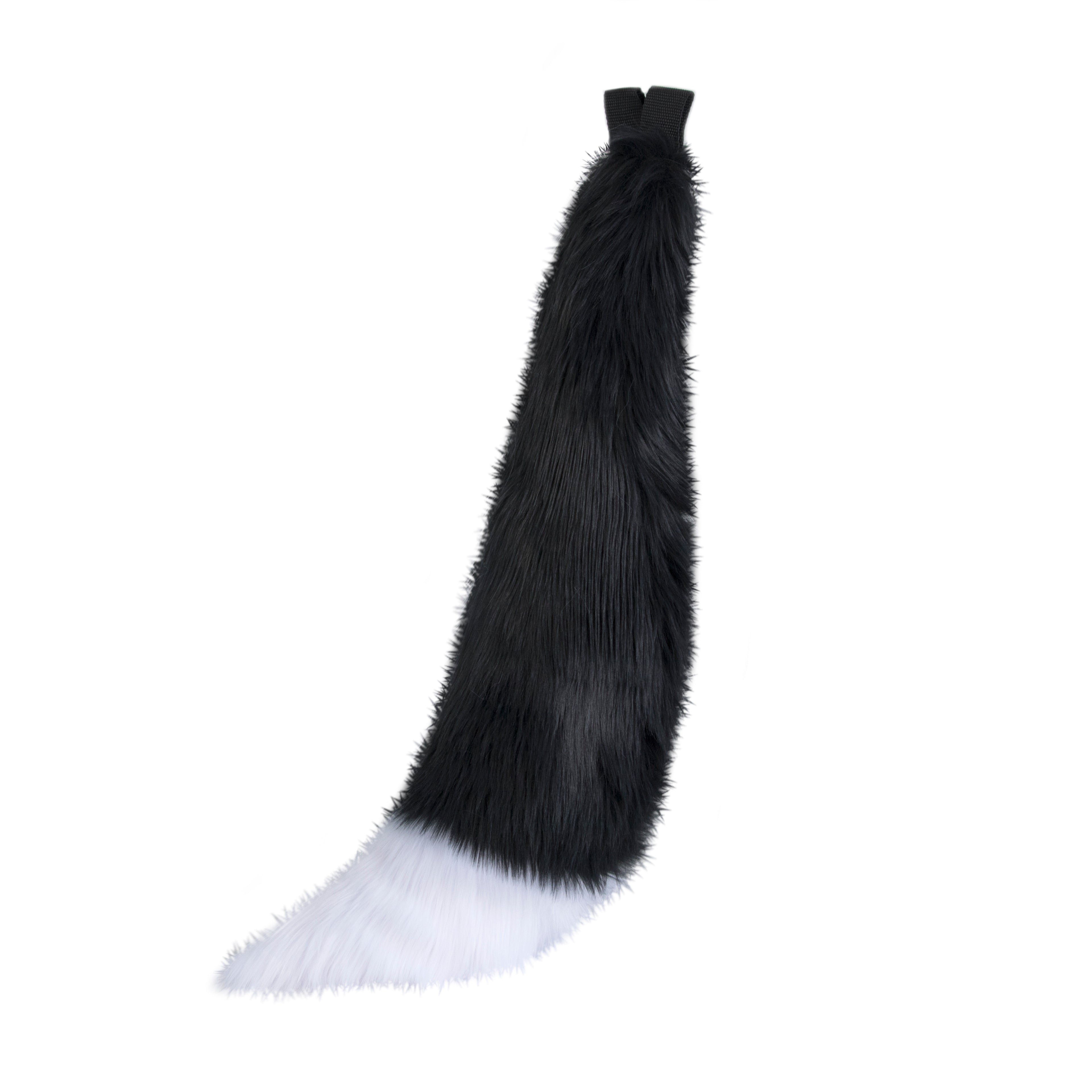 black and white Full size fox tail by pawstar. These faux fur tails are perfect for cosplay, halloween costumes, partial fursuit and more. Made in the USA since 2003.