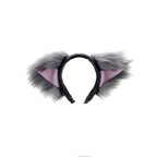 Gray/Pink Cat Ears, Fluffy Mew Ear Headband - Pawstar cat ear headband for costumes, cosplay, fursuit, fashion, therian