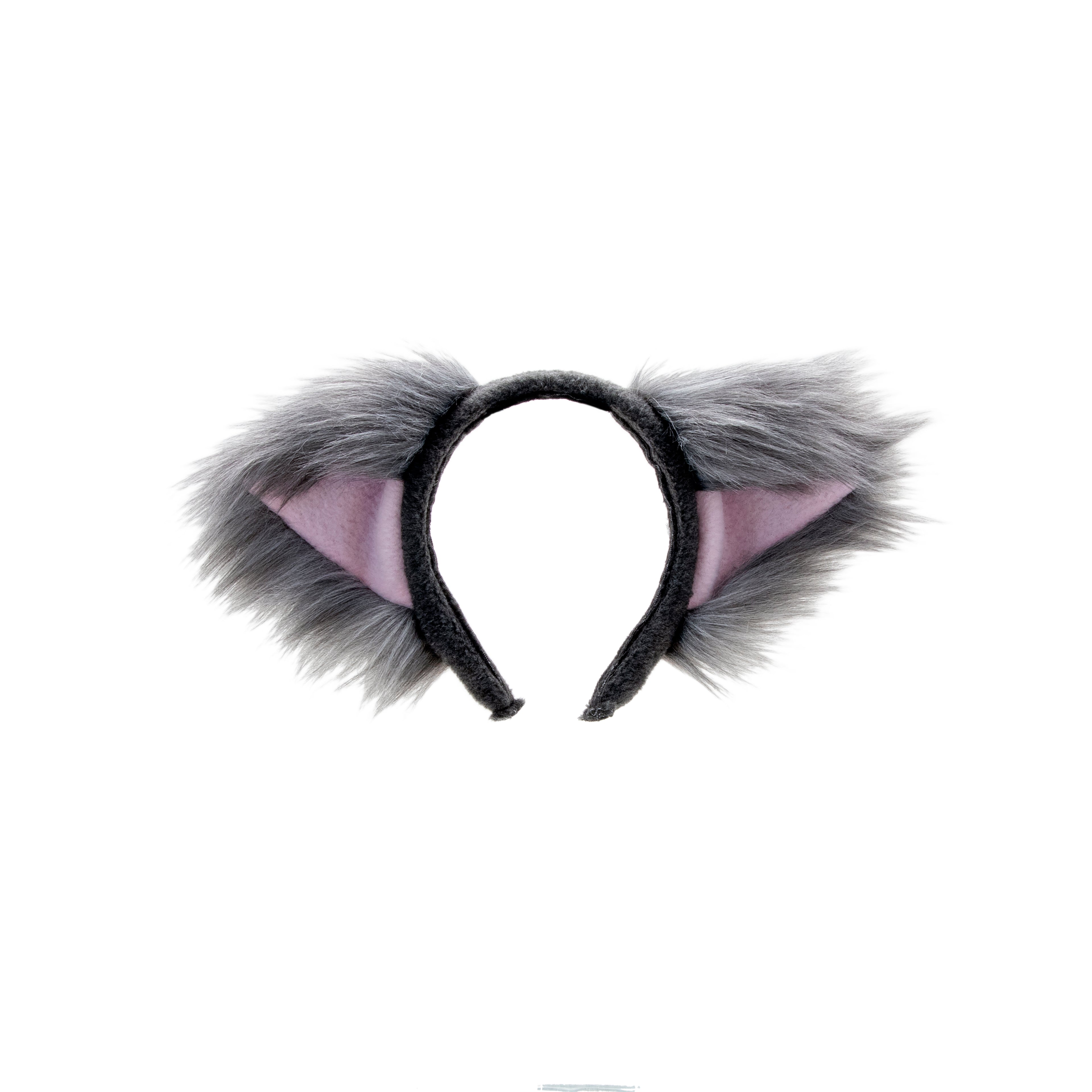 Gray/Pink Cat Ears, Fluffy Mew Ear Headband - Pawstar cat ear headband for costumes, cosplay, fursuit, fashion, therian