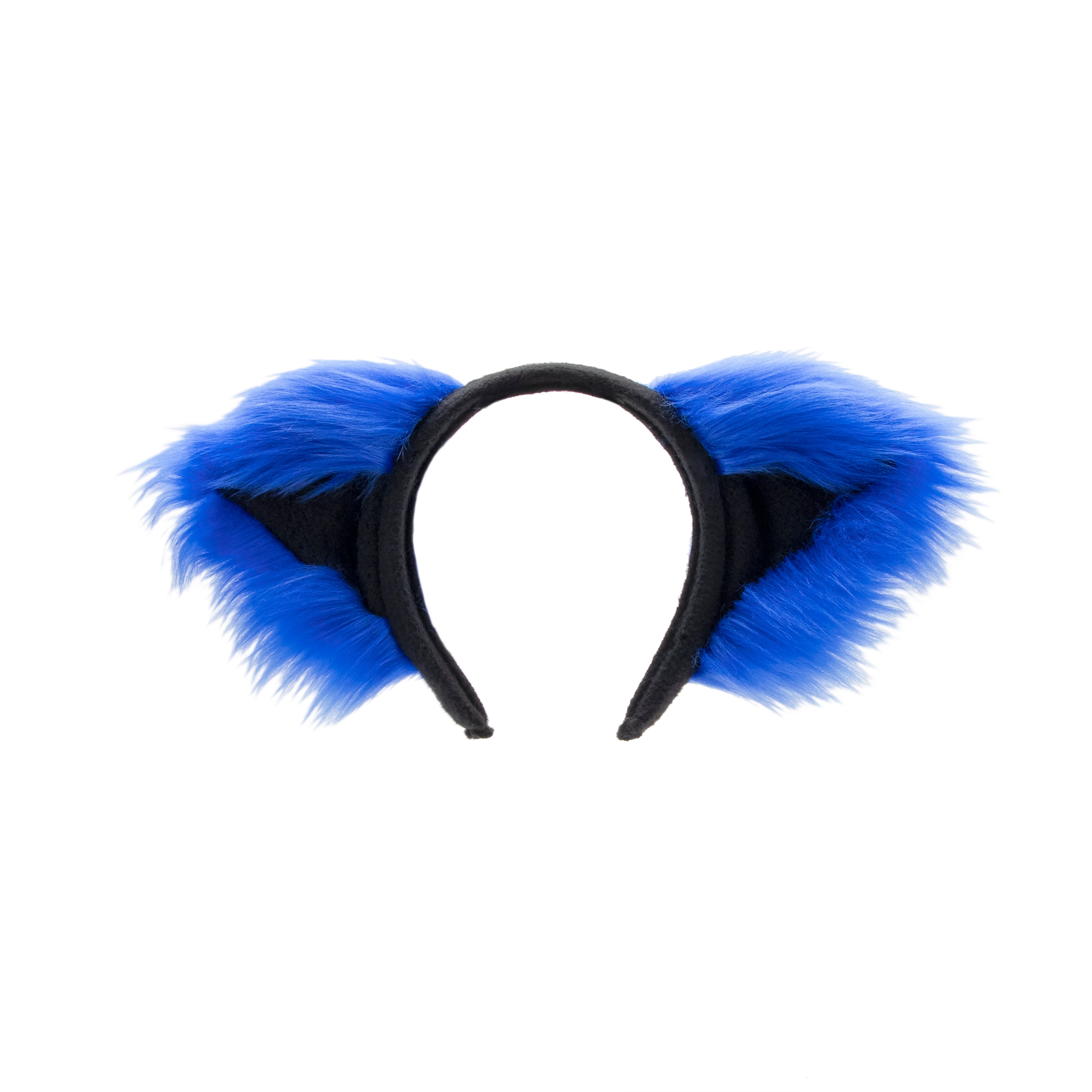 Blue/Black Cat Ears, Fluffy Mew Ear Headband - Pawstar cat ear headband for costumes, cosplay, fursuit, fashion, therian