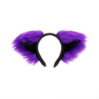 Purple/Black Cat Ears, Fluffy Mew Ear Headband - Pawstar cat ear headband for costumes, cosplay, fursuit, fashion, therian