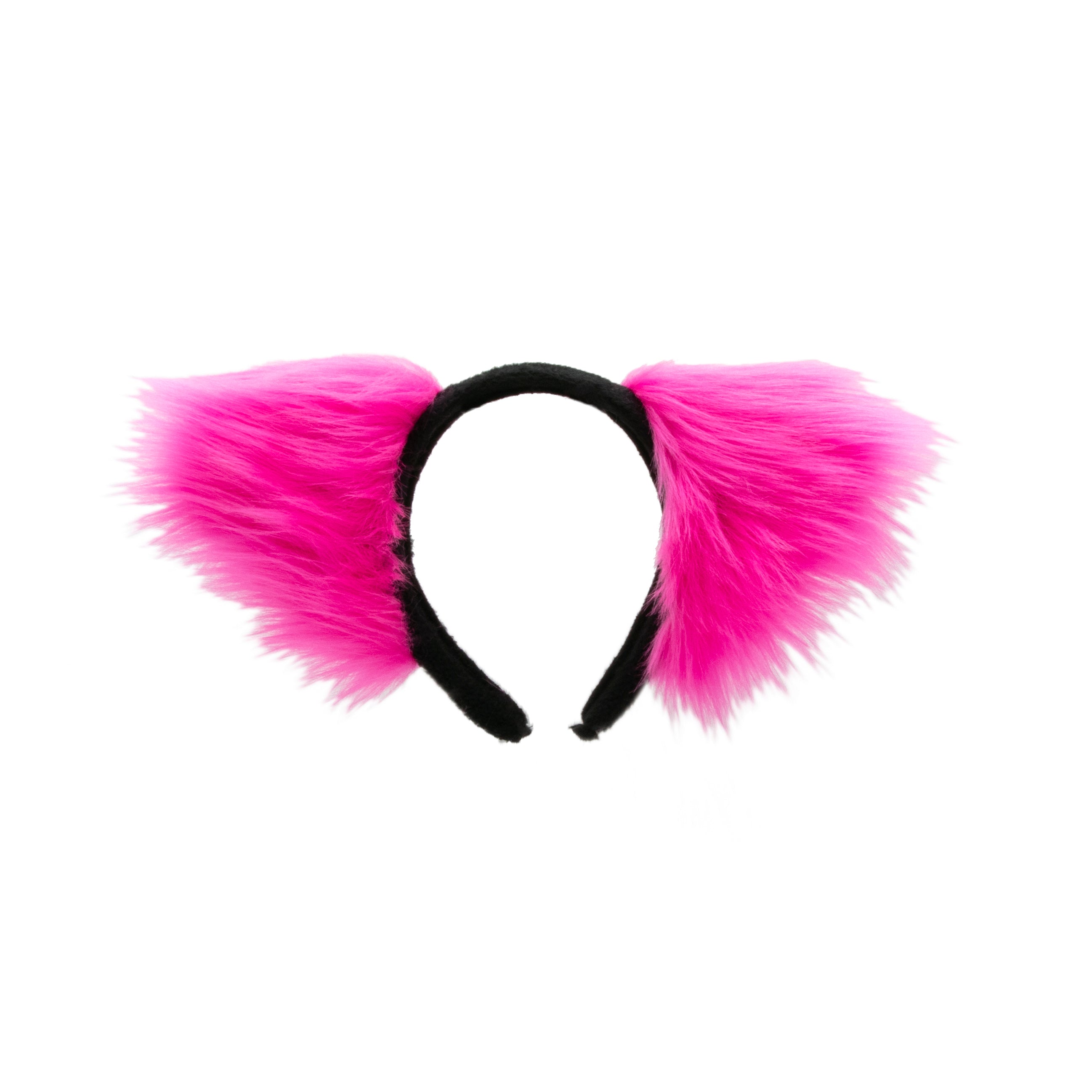 Hot Pink Cat Ears, Fluffy Mew Ear Headband - Pawstar cat ear headband for costumes, cosplay, fursuit, fashion, therian