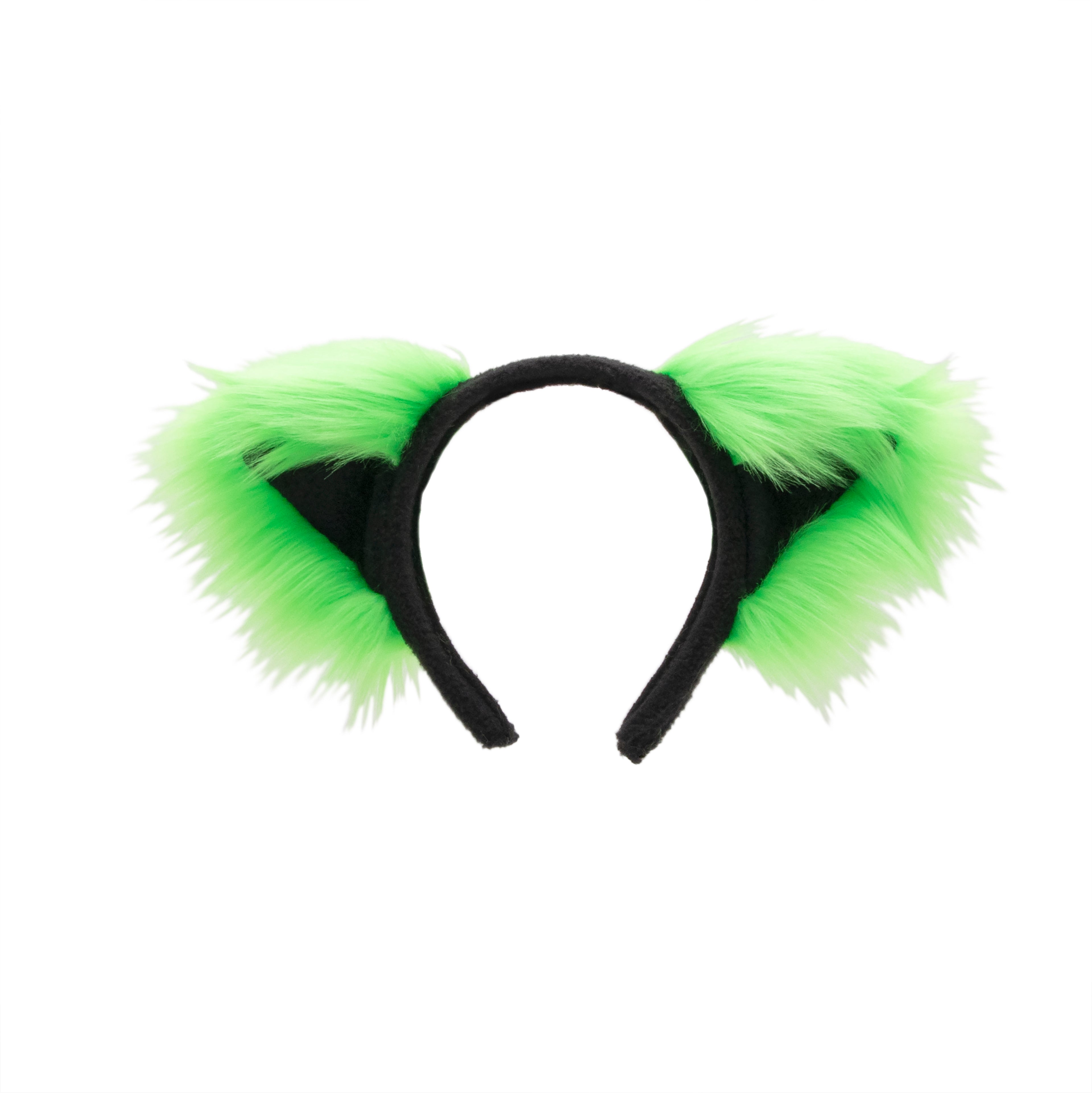 Lime/Black Cat Ears, Fluffy Mew Ear Headband - Pawstar cat ear headband for costumes, cosplay, fursuit, fashion, therian