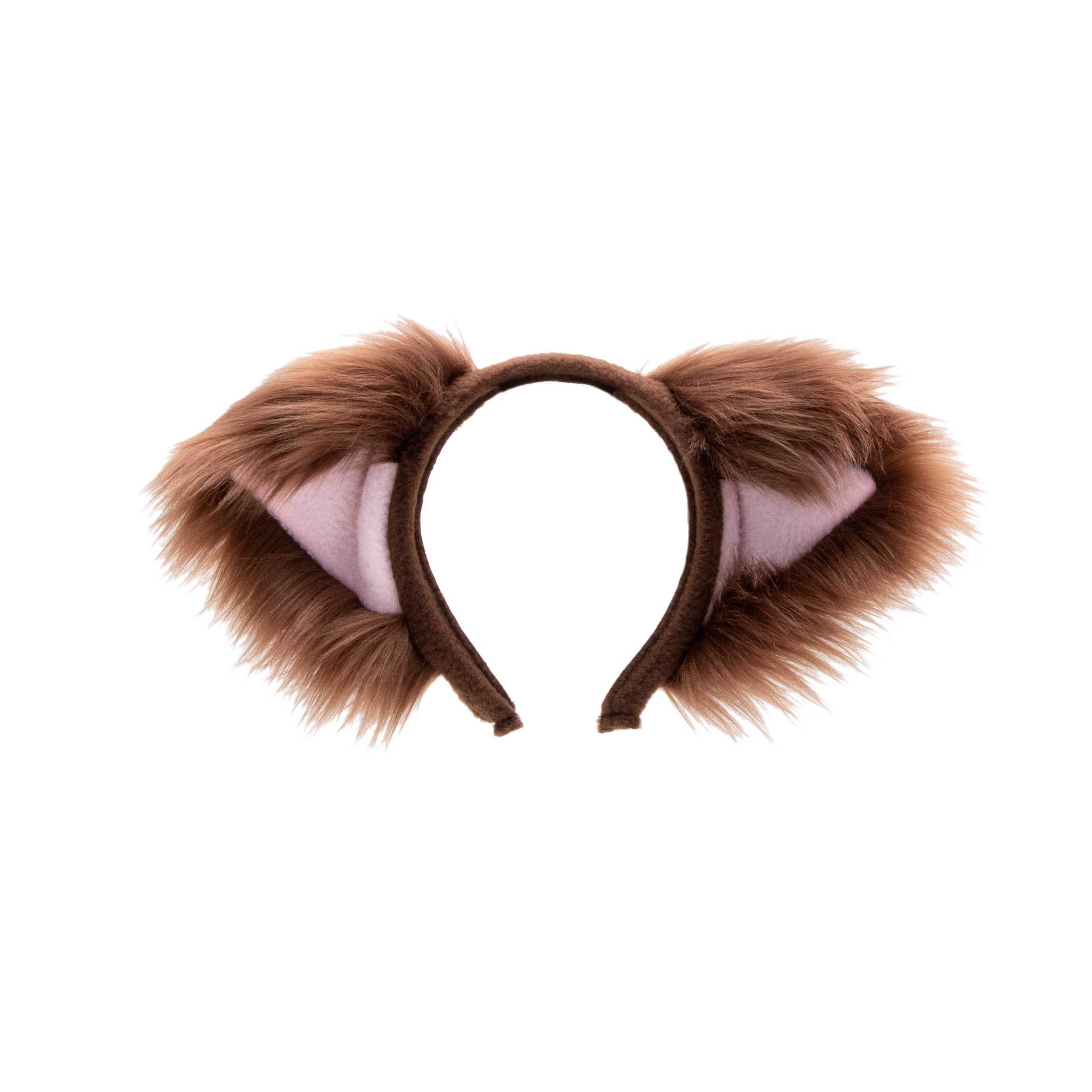 Brown/Pink Cat Ears, Fluffy Mew Ear Headband - Pawstar cat ear headband for costumes, cosplay, fursuit, fashion, therian