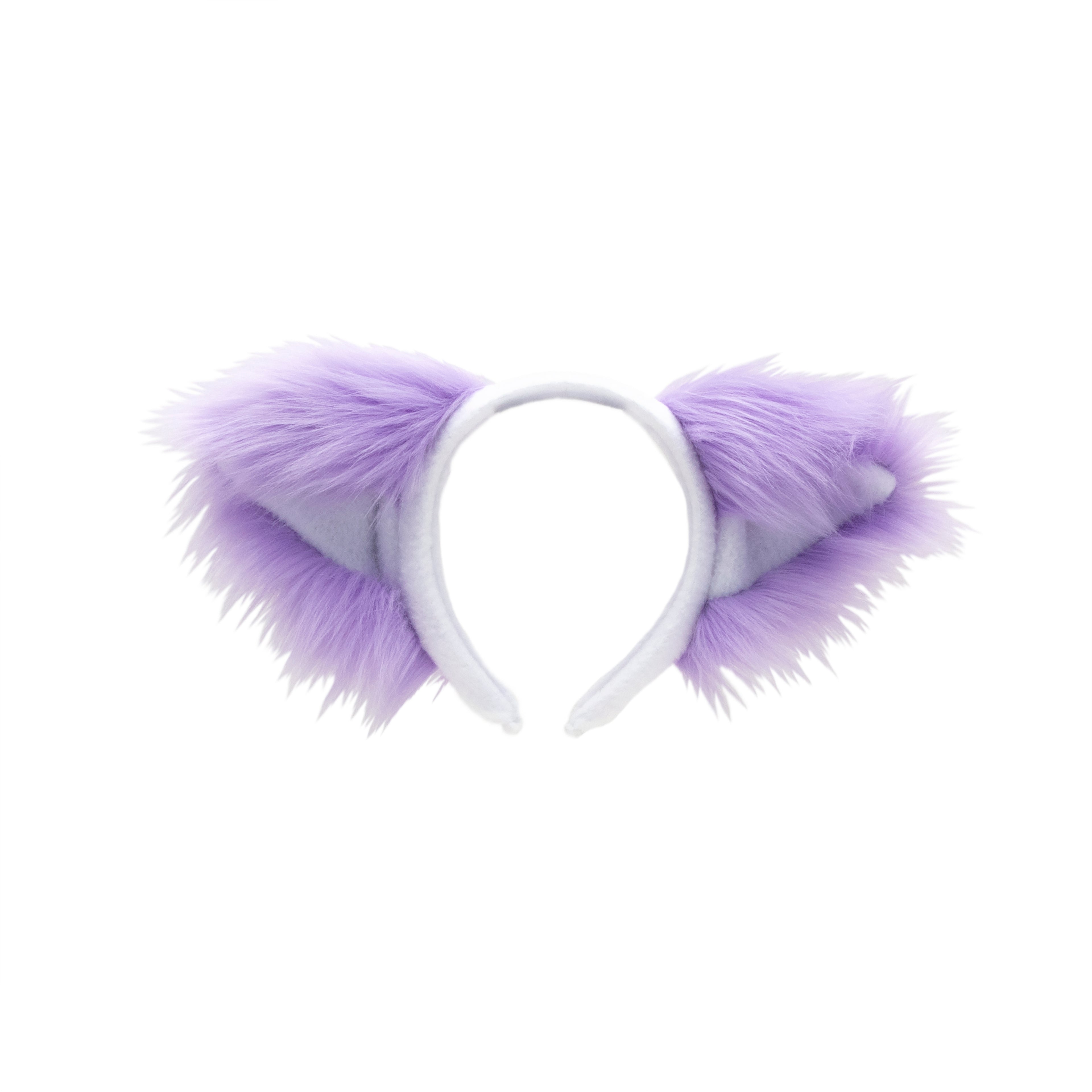 Lavender/White Cat Ears, Fluffy Mew Ear Headband - Pawstar cat ear headband for costumes, cosplay, fursuit, fashion, therian