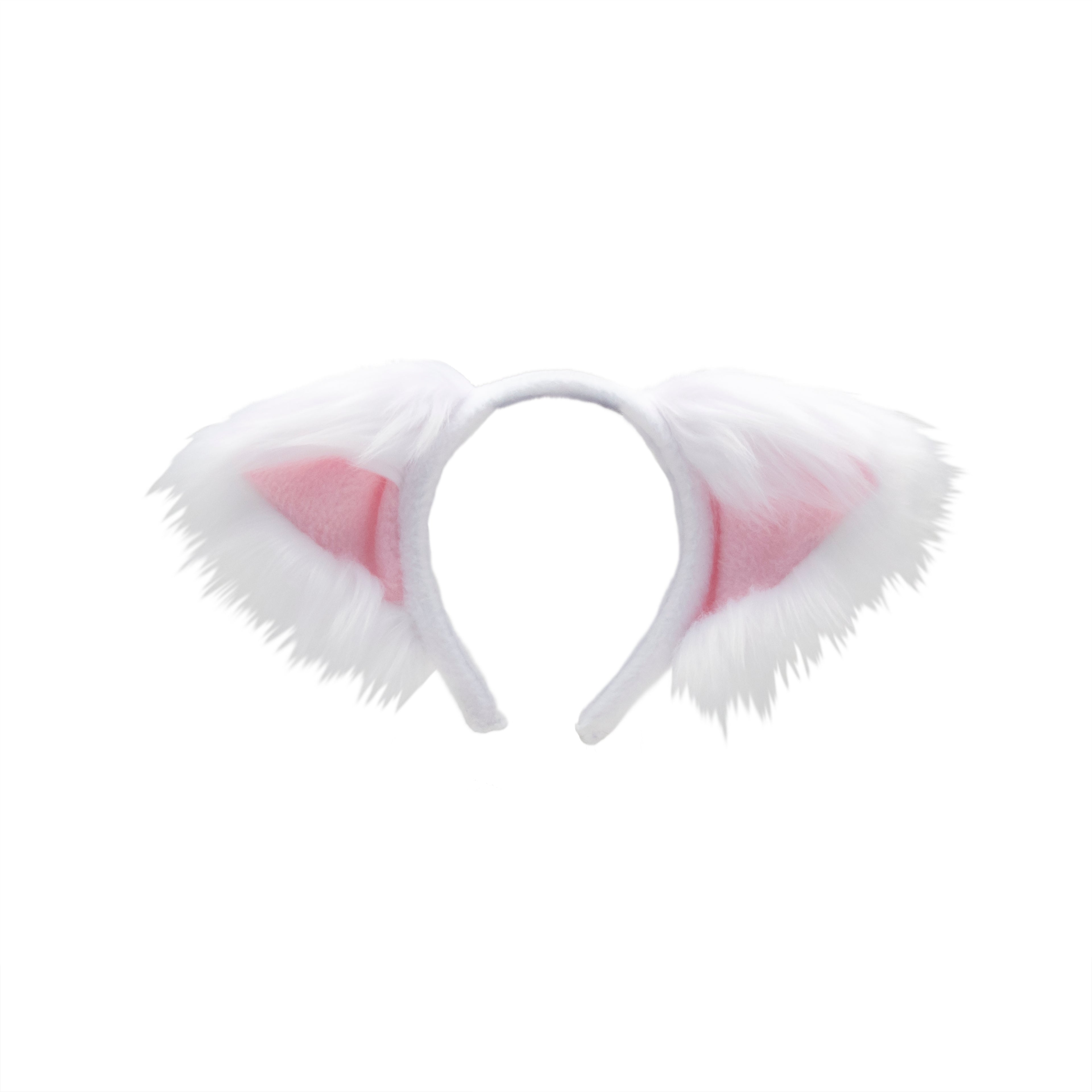 White/Pink Cat Ears, Fluffy Mew Ear Headband - Pawstar cat ear headband for costumes, cosplay, fursuit, fashion, therian
