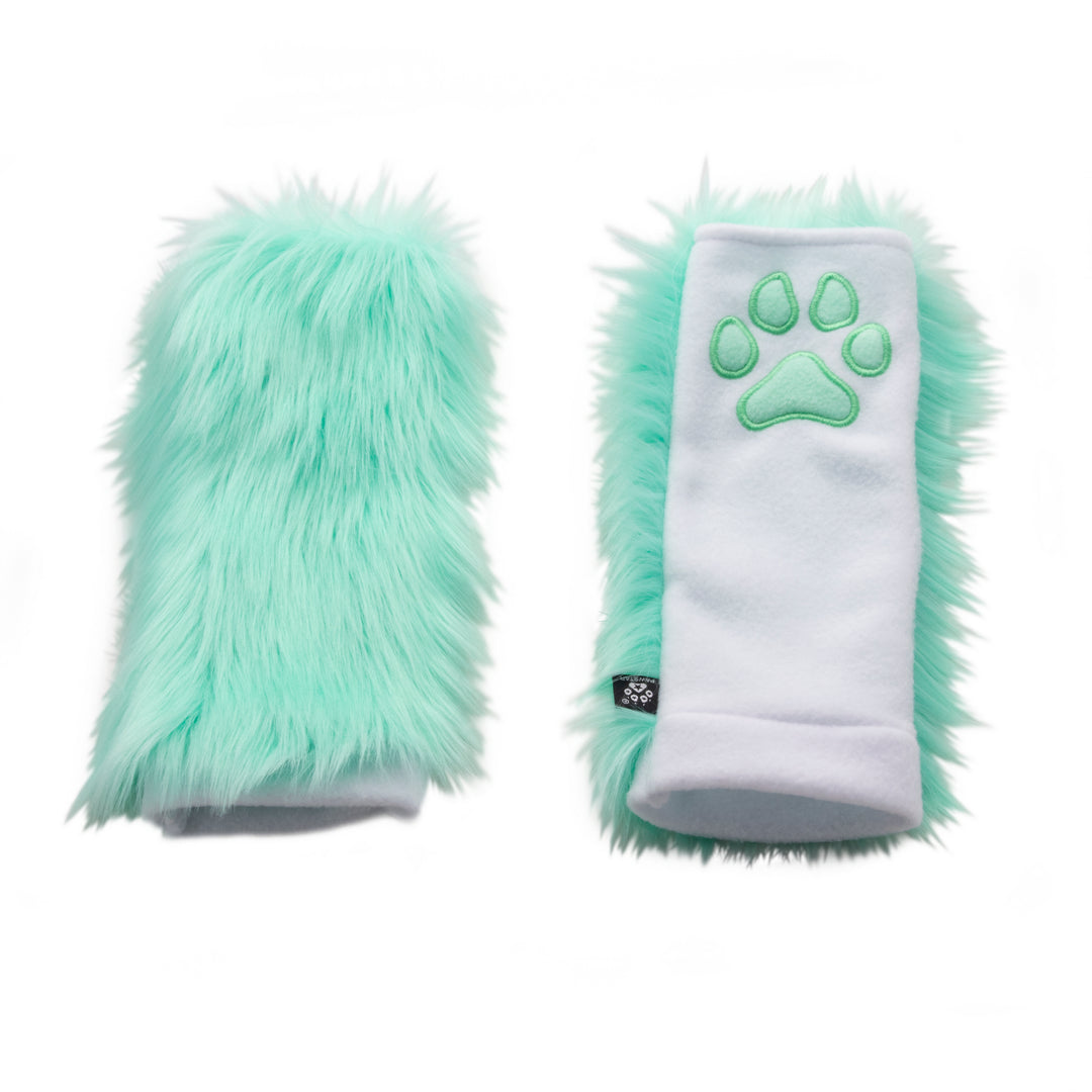 mint pastel Pawstar PawWarmer furry faux fur paws. great for cosplay or partial fursuit.