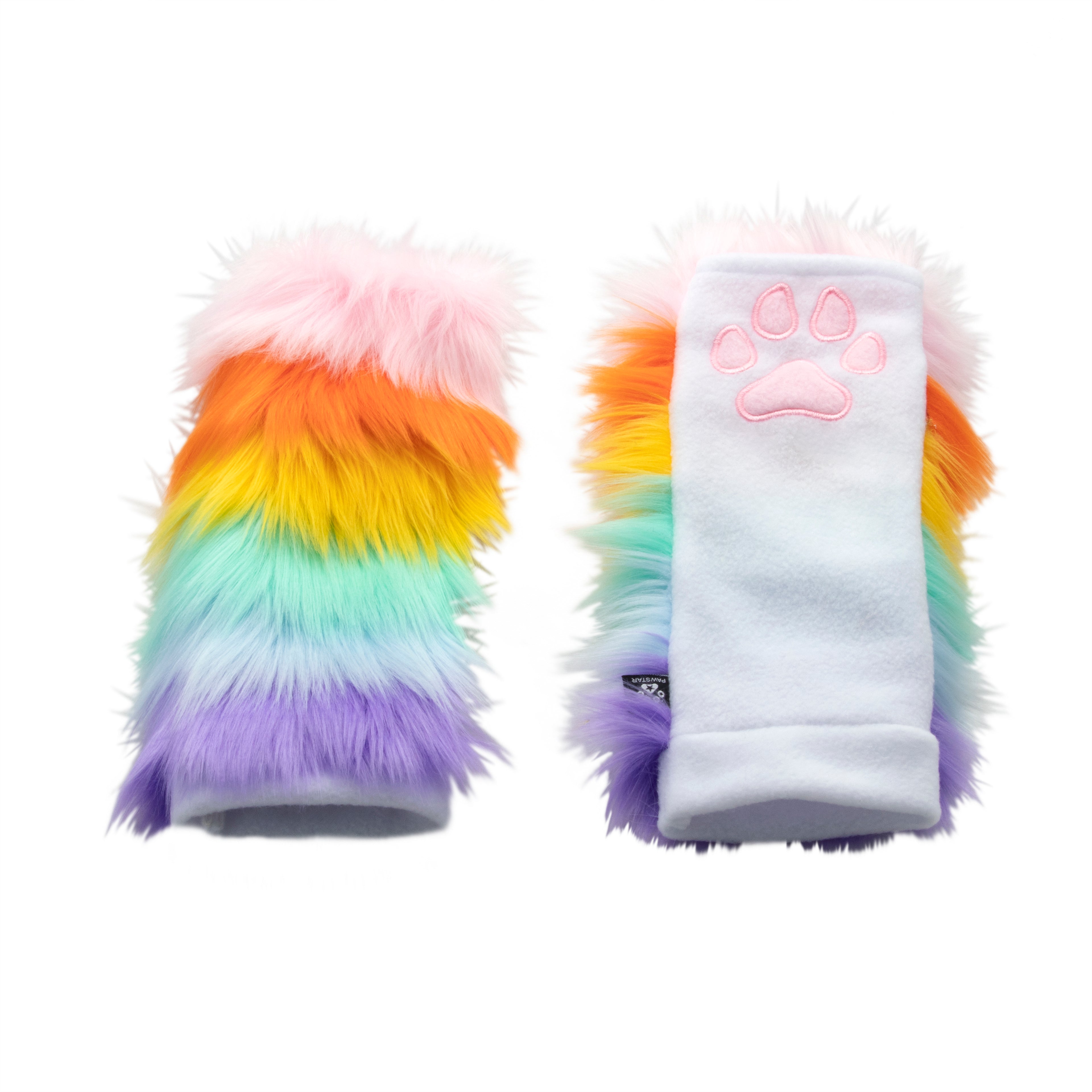 Rainbow Stripe Paw Warmers - Pawstar Pawstar PawWarmers cosplay, costume, furry, hand paws, paw, pawwarmer, pride, ship-15, ship-30day