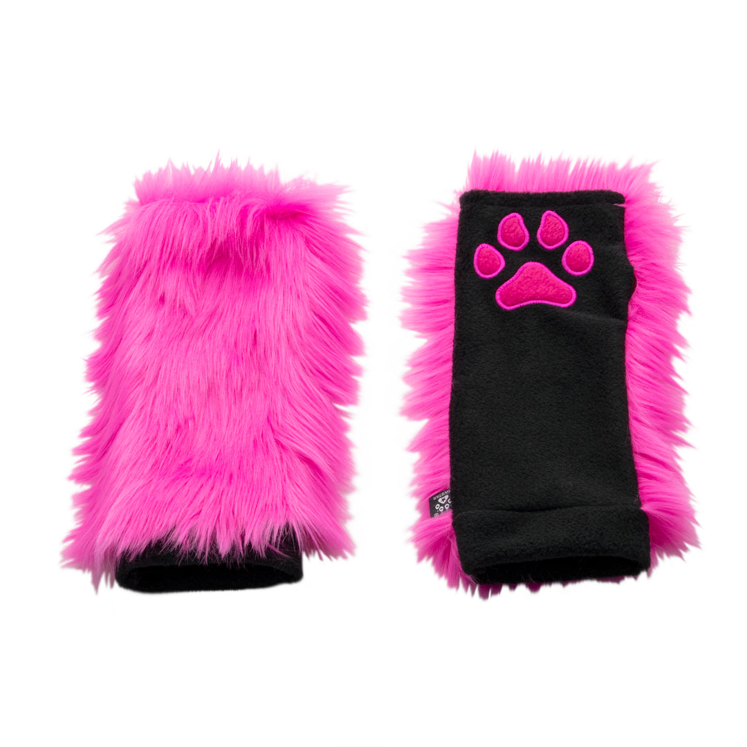 hot pink Pawstar PawWarmer furry faux fur paws. great for cosplay or partial fursuit.