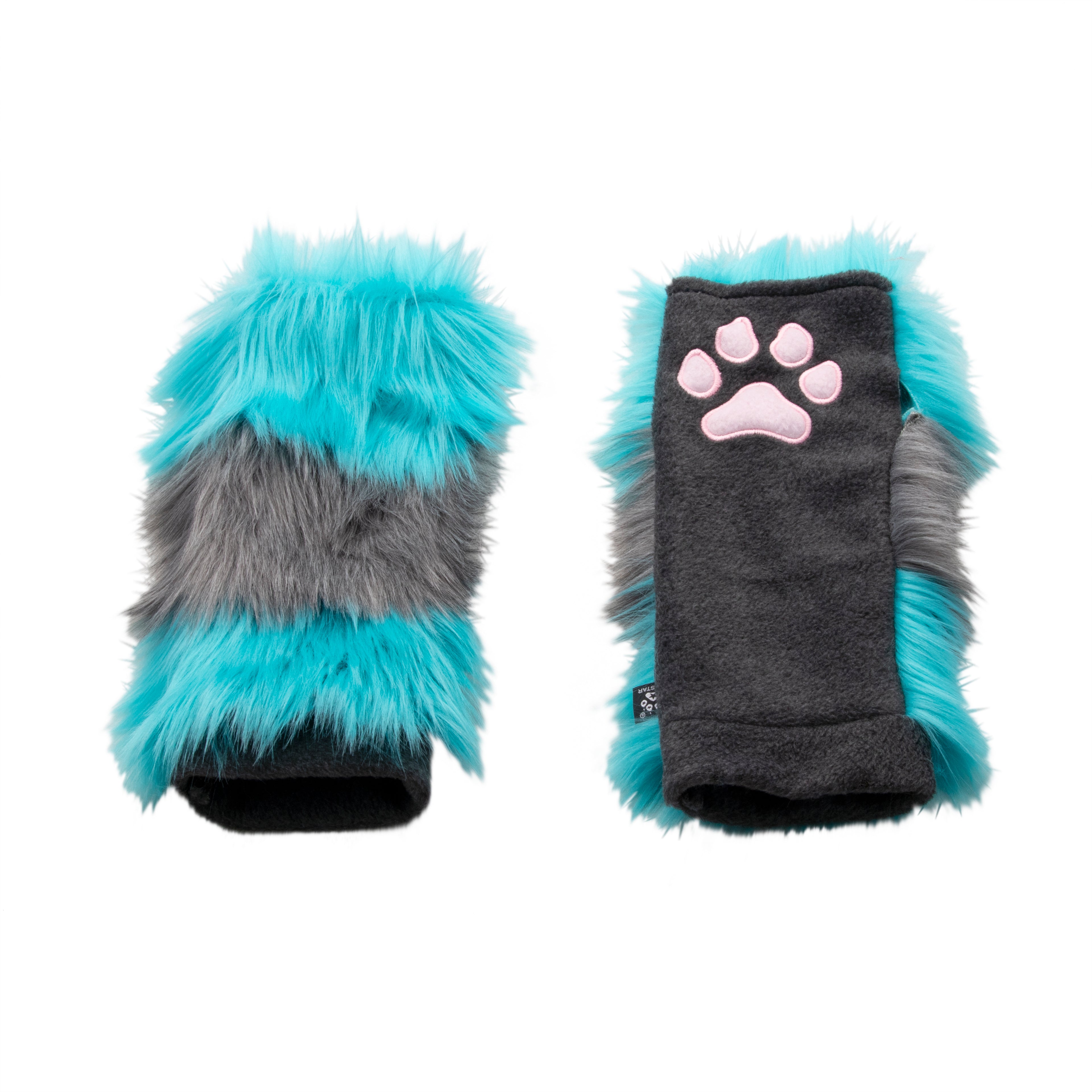 Striped Cheshire Paw Warmers - Pawstar Pawstar PawWarmers Cheshire, cosplay, costume, furry, hand paws, paw, pawwarmer, ship-15, ship-30day