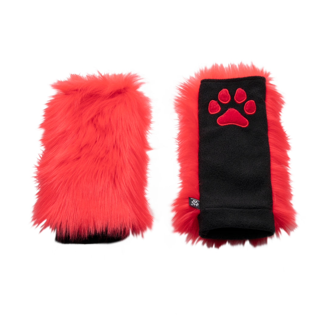 red Pawstar PawWarmer furry faux fur paws. great for cosplay or partial fursuit.