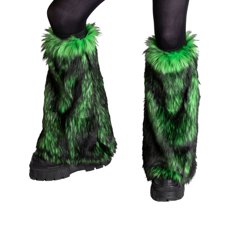 lime Pawstar fluffy leg warmers for danceers, ravers, furries and music festival goers. 