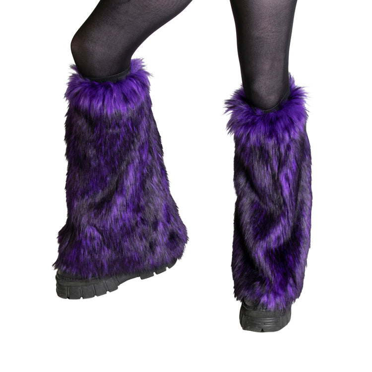 purple Pawstar fluffy leg warmers for danceers, ravers, furries and music festival goers. 