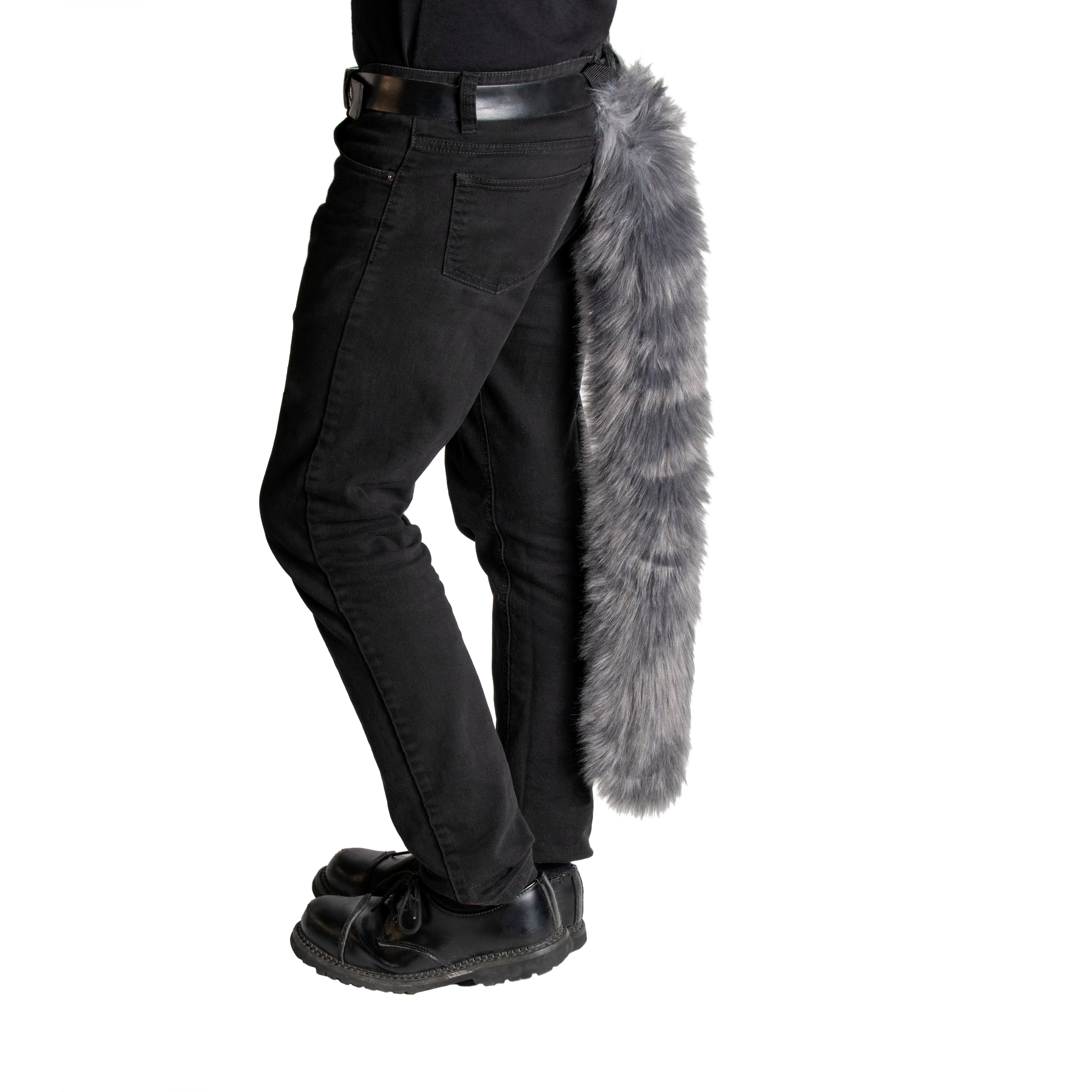 gray kitty cat feline costume tail made of faux fur. Fluffy furry and perfect for Halloween.