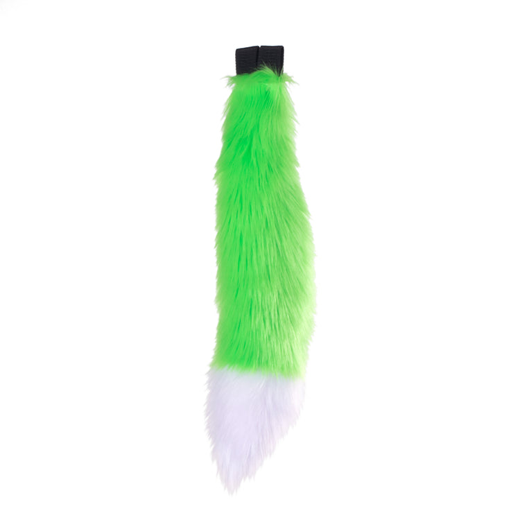 lime green Pawstar fluffy furry costume mini fox tail. Great for Halloween, Parties, and more.