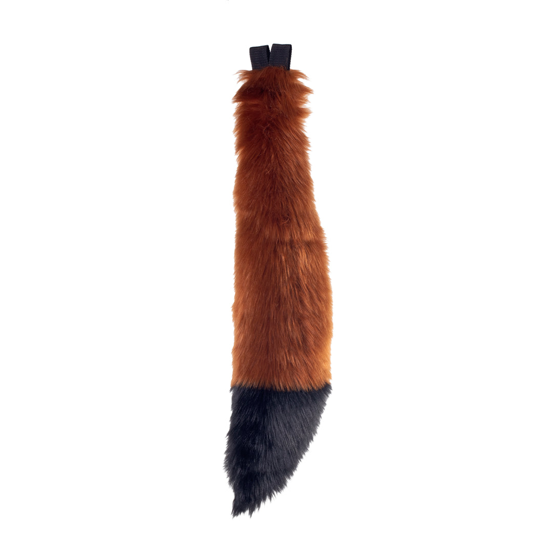 rust brown and black Pawstar furry fox tail made from vegan friendly faux fur. Great for halloween, cosplay and partial fursuits.