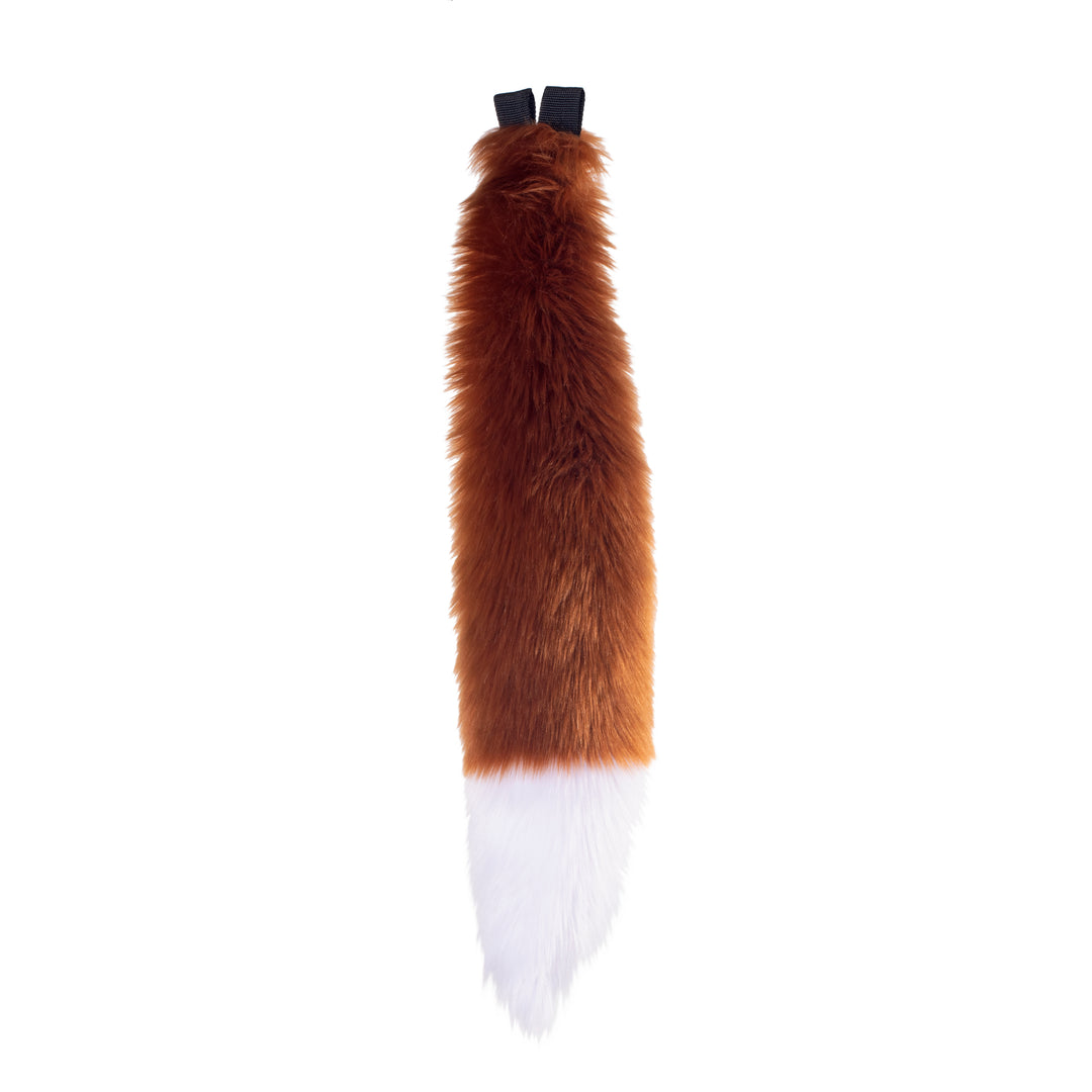 rust brown and white Pawstar furry fox tail made from vegan friendly faux fur. Great for halloween, cosplay and partial fursuits.