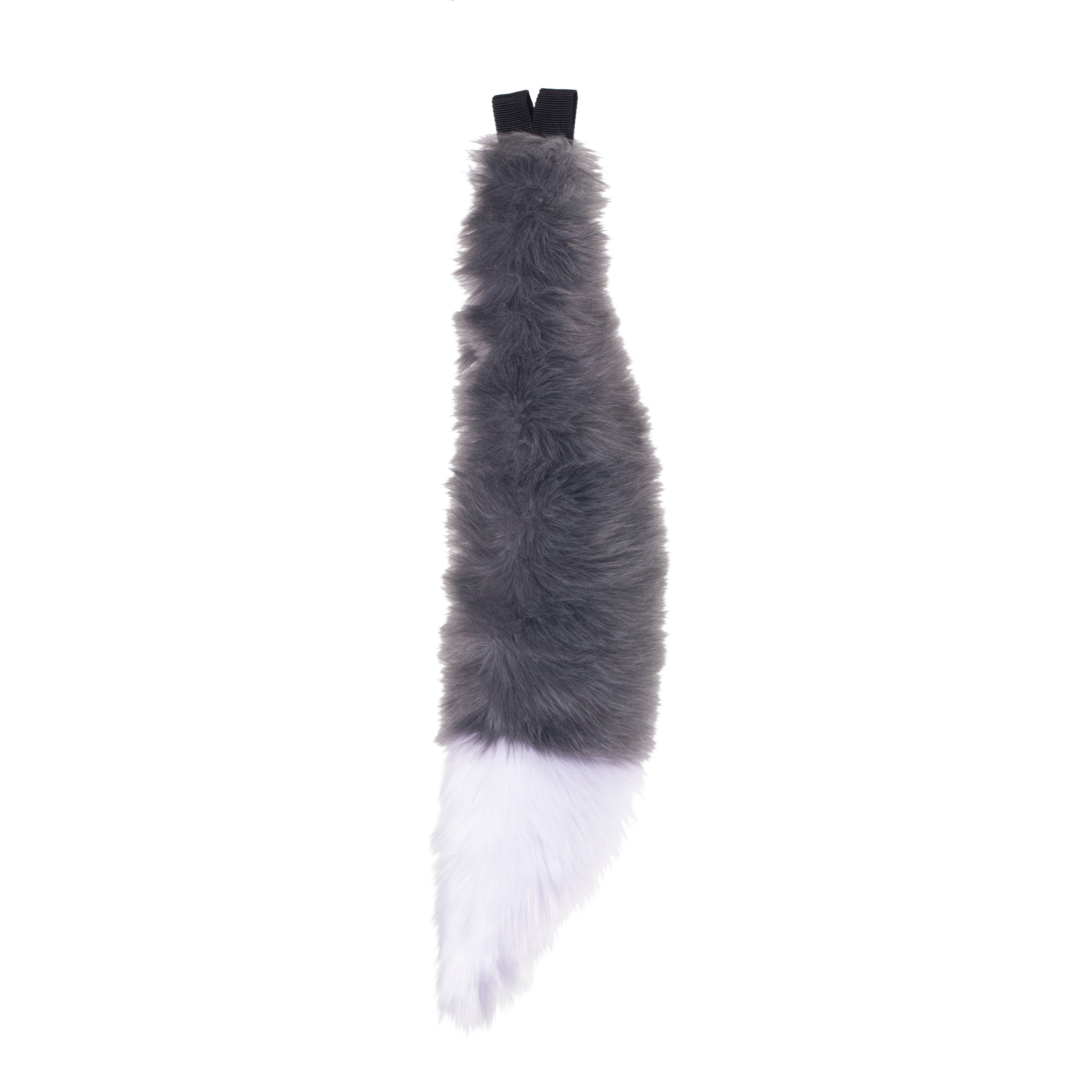 grey gray and white Full size fox tail by pawstar. These faux fur tails are perfect for cosplay, halloween costumes, partial fursuit and more. Made in the USA since 2003.