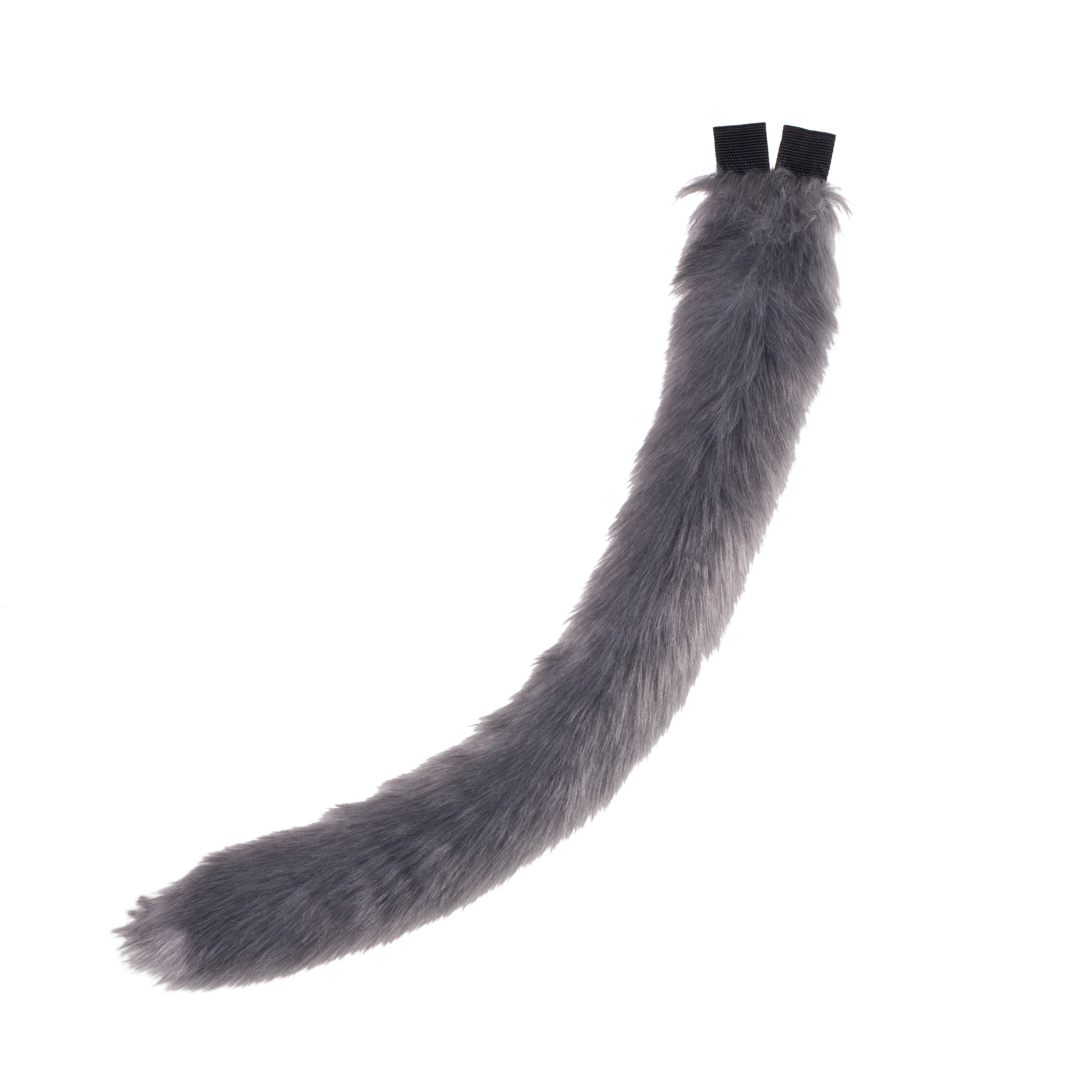 gray grey Pawstar classic original faux fur kitty cat costume tail for cosplay and partial furry fursuits. Unisex adult halloween costume.