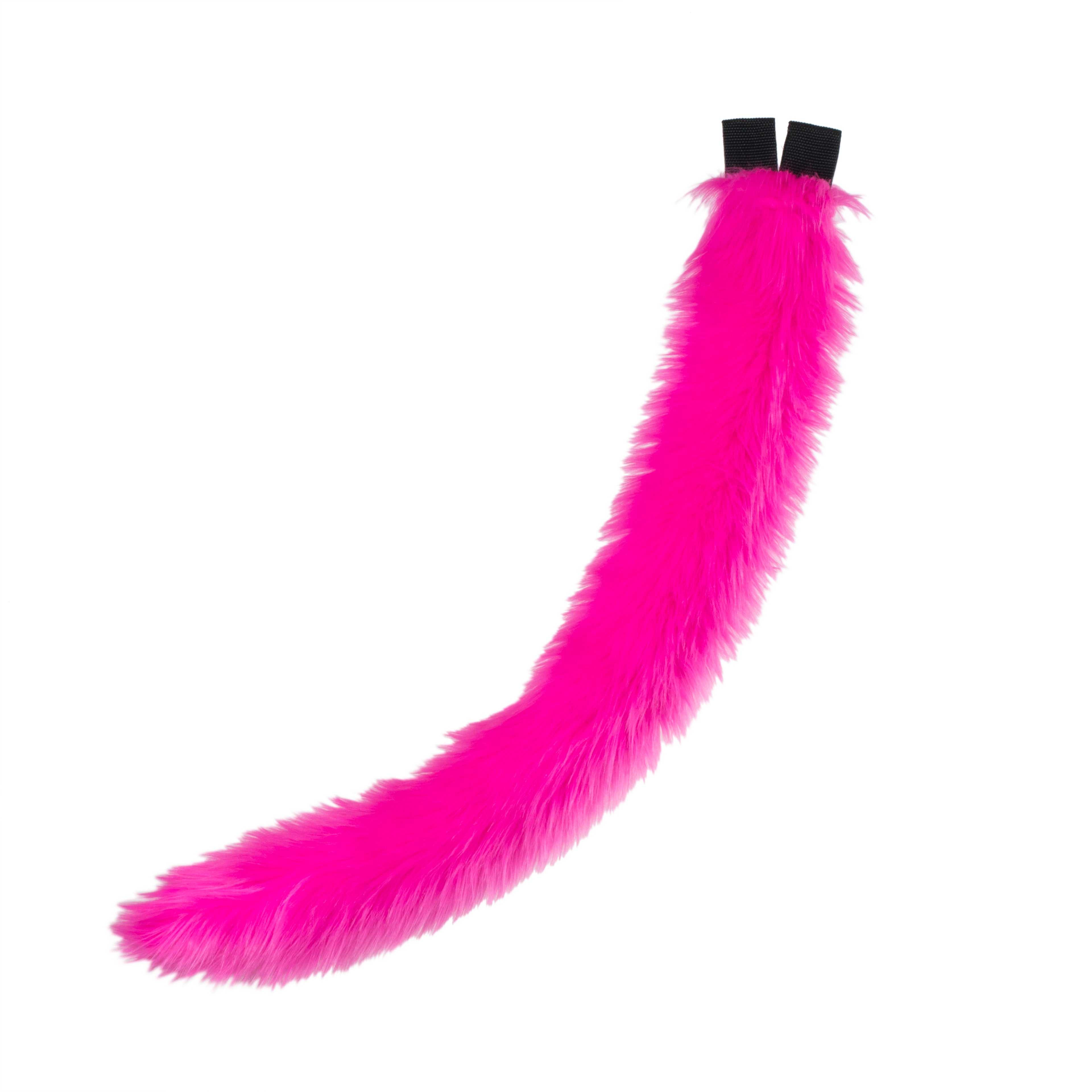 hot pink Pawstar classic original faux fur kitty cat costume tail for cosplay and partial furry fursuits. Unisex adult halloween costume.