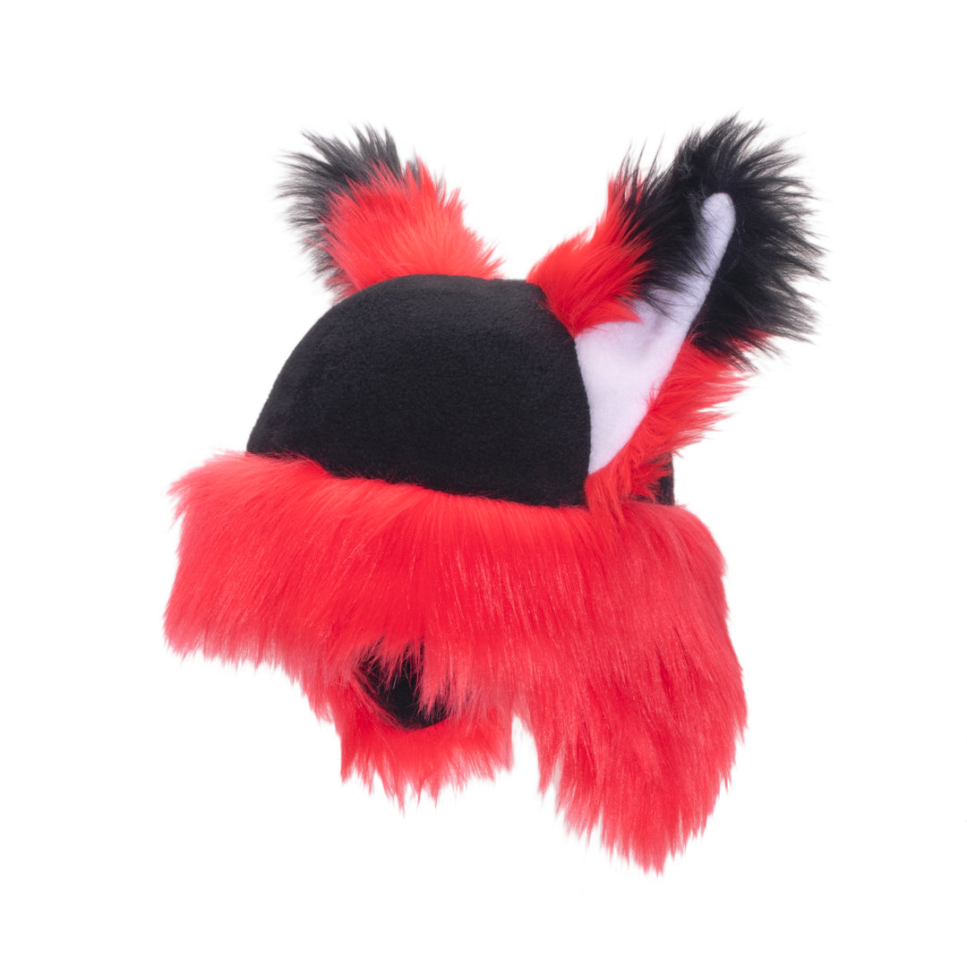 red Pawstar faux fur fox yip hat. Great for halloween costume and furry cosplay.
