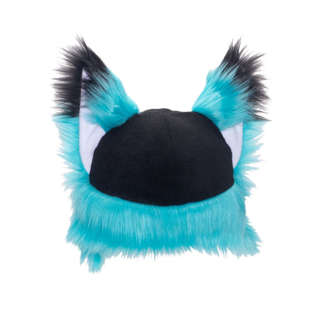 turquoise teal Pawstar faux fur fox yip hat. Great for halloween costume and furry cosplay.