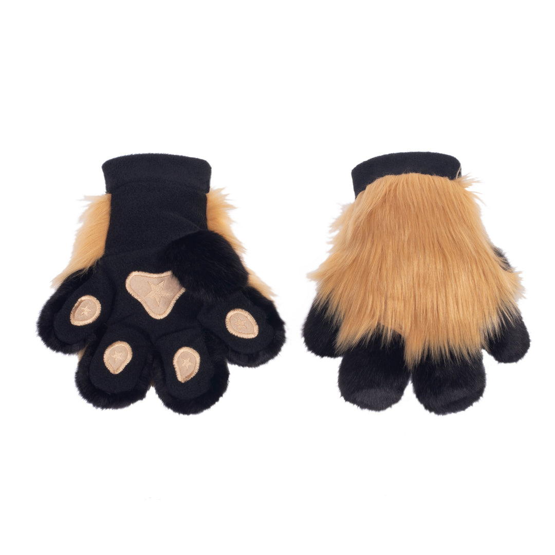 butterscotch tan Pawstar furry fluffy fursuit partial hand paw gloves. Made from faux fur. Perfect for furries, cosplayers, and hallowee.