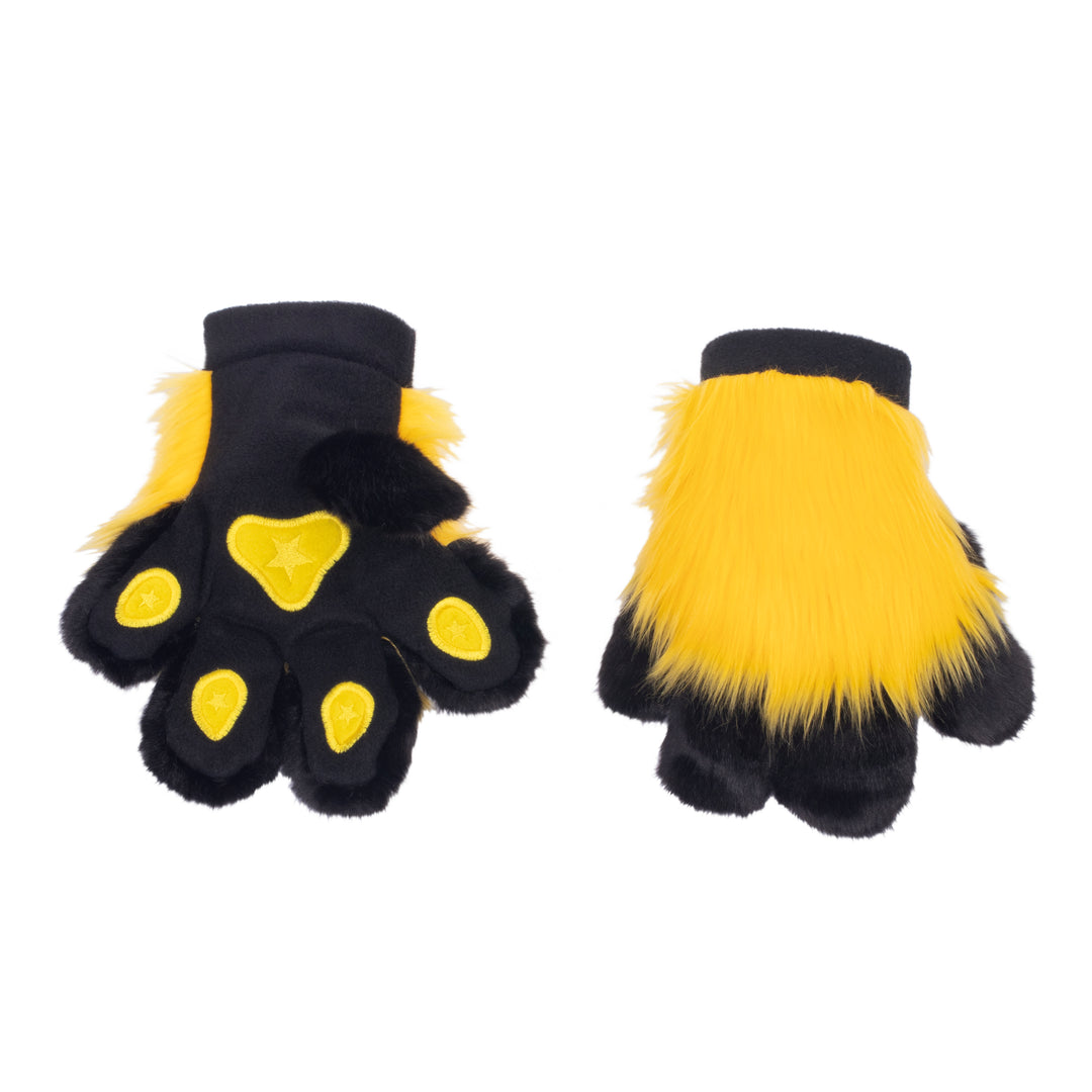 yellowlime green Pawstar furry fluffy fursuit partial hand paw gloves. Made from faux fur. Perfect for furries, cosplayers, and halloween.