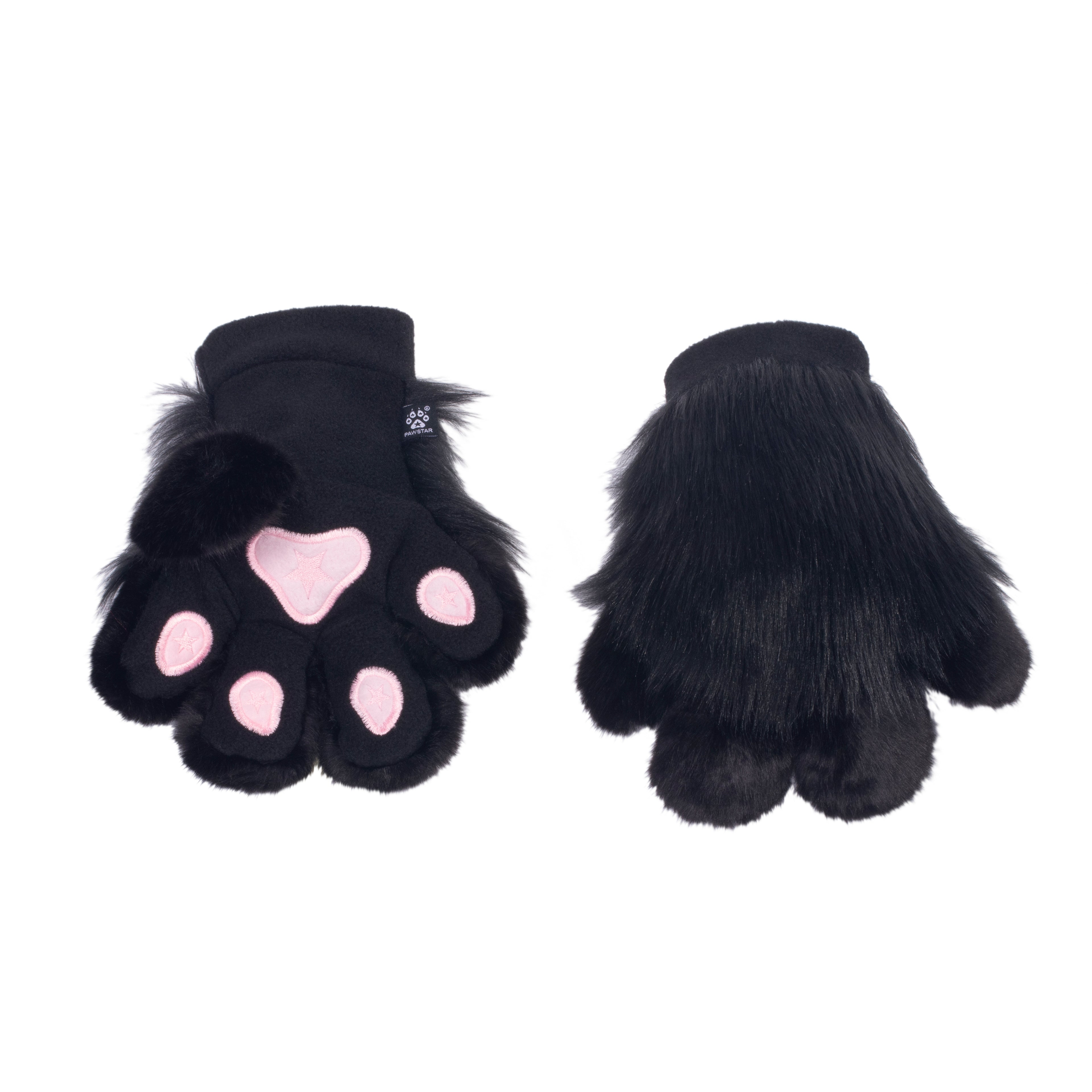 black with pink beans Pawstar PawMitts fursuit hand paw gloves for partial fursuit halloween costumes anime cosplay