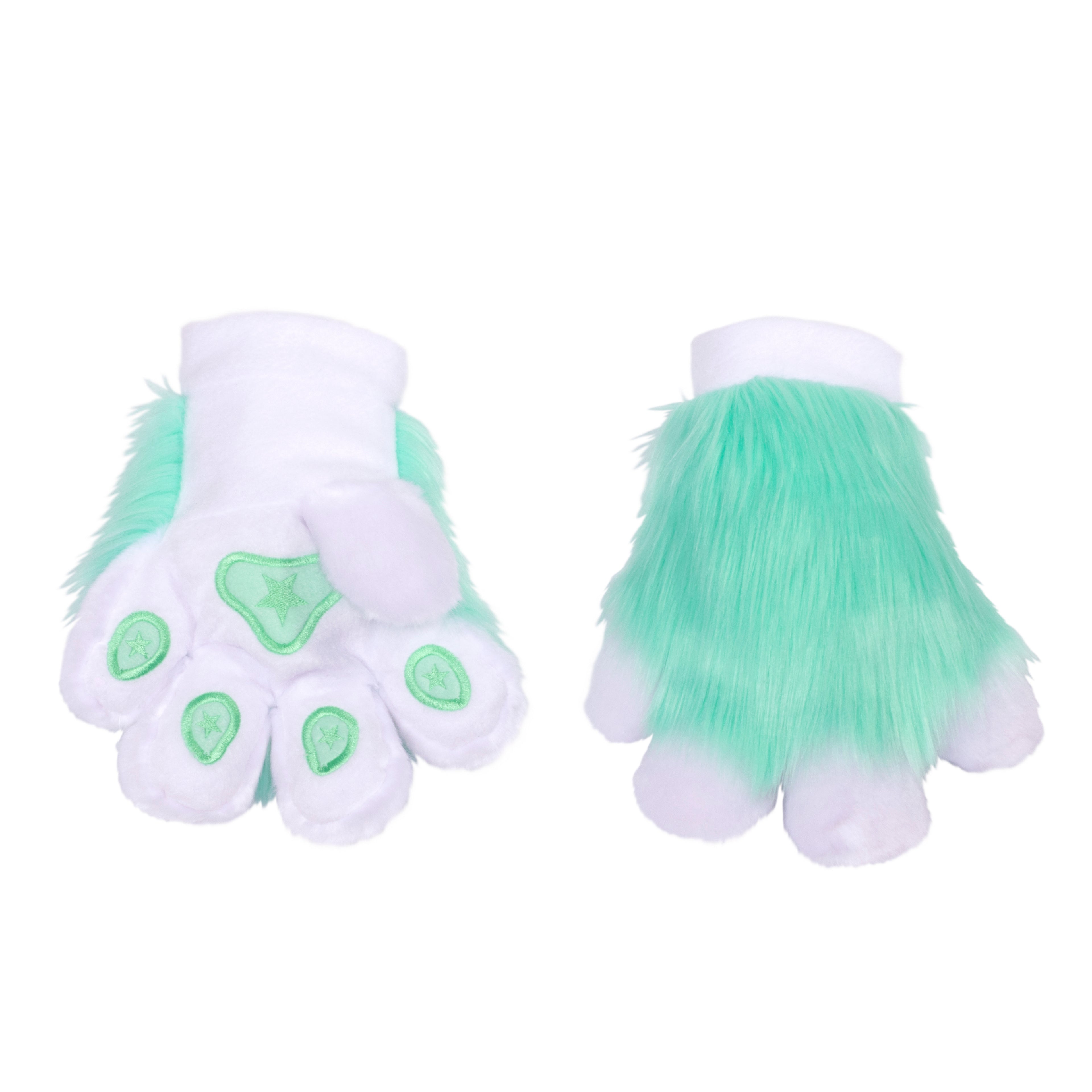 Mint with white Pawstar PawMitts fursuit hand paw gloves for partial fursuit halloween costumes anime cosplay