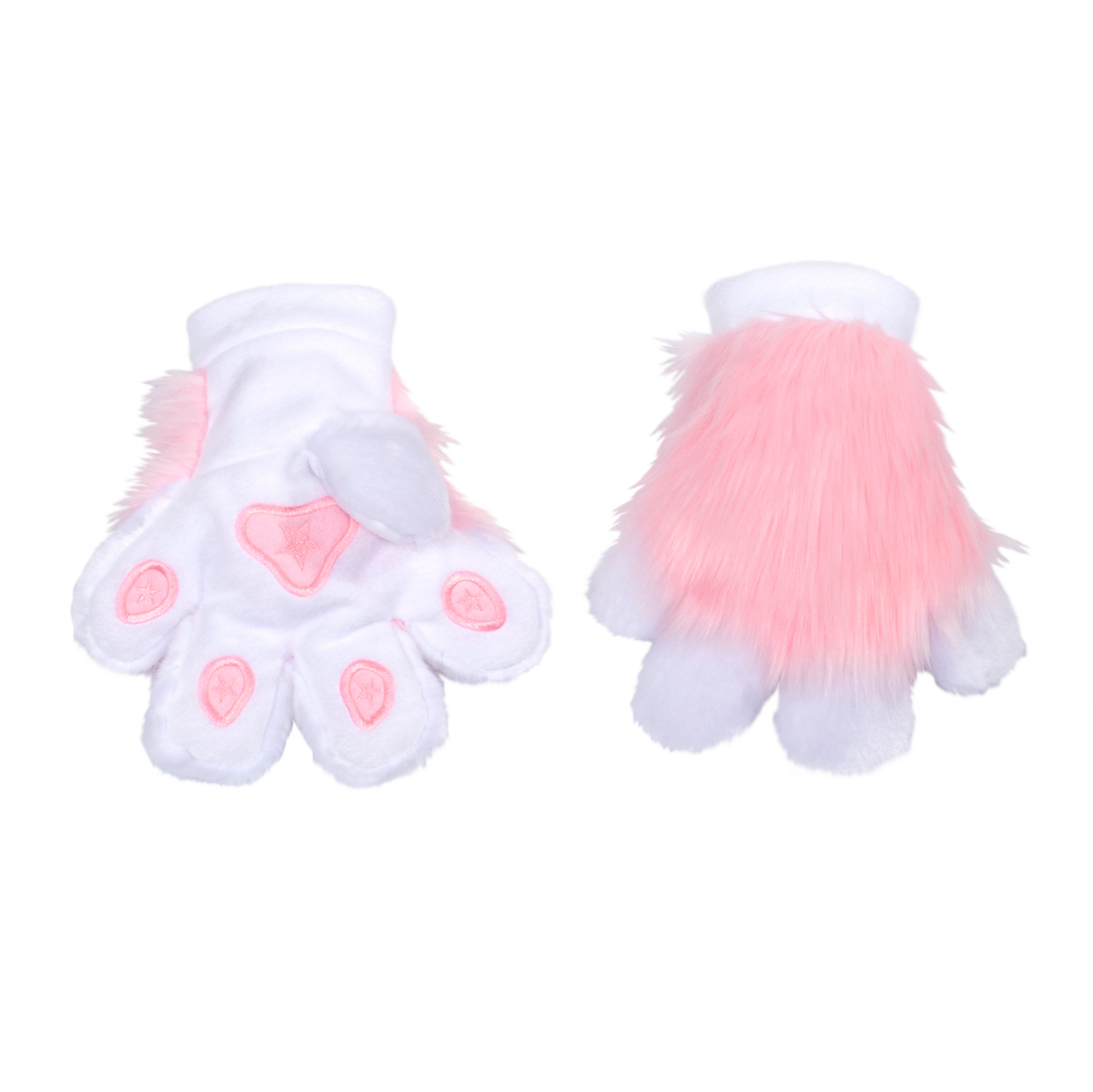pink light pink with white Pawstar PawMitts fursuit hand paw gloves for partial fursuit halloween costumes anime cosplay